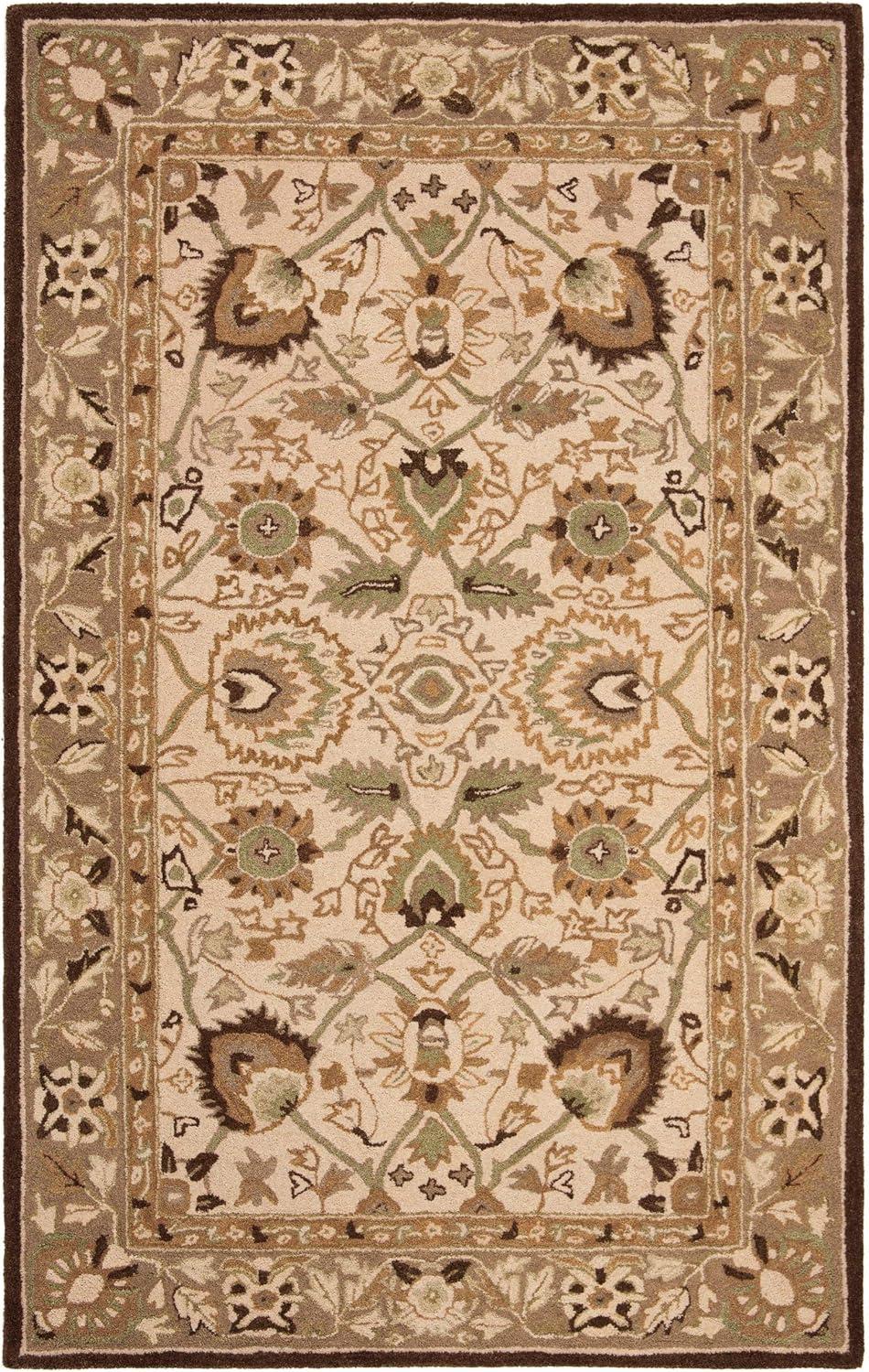 SAFAVIEH Anatolia Venice Traditional Wool Area Rug, Ivory/Brown, 8' x 8' Round