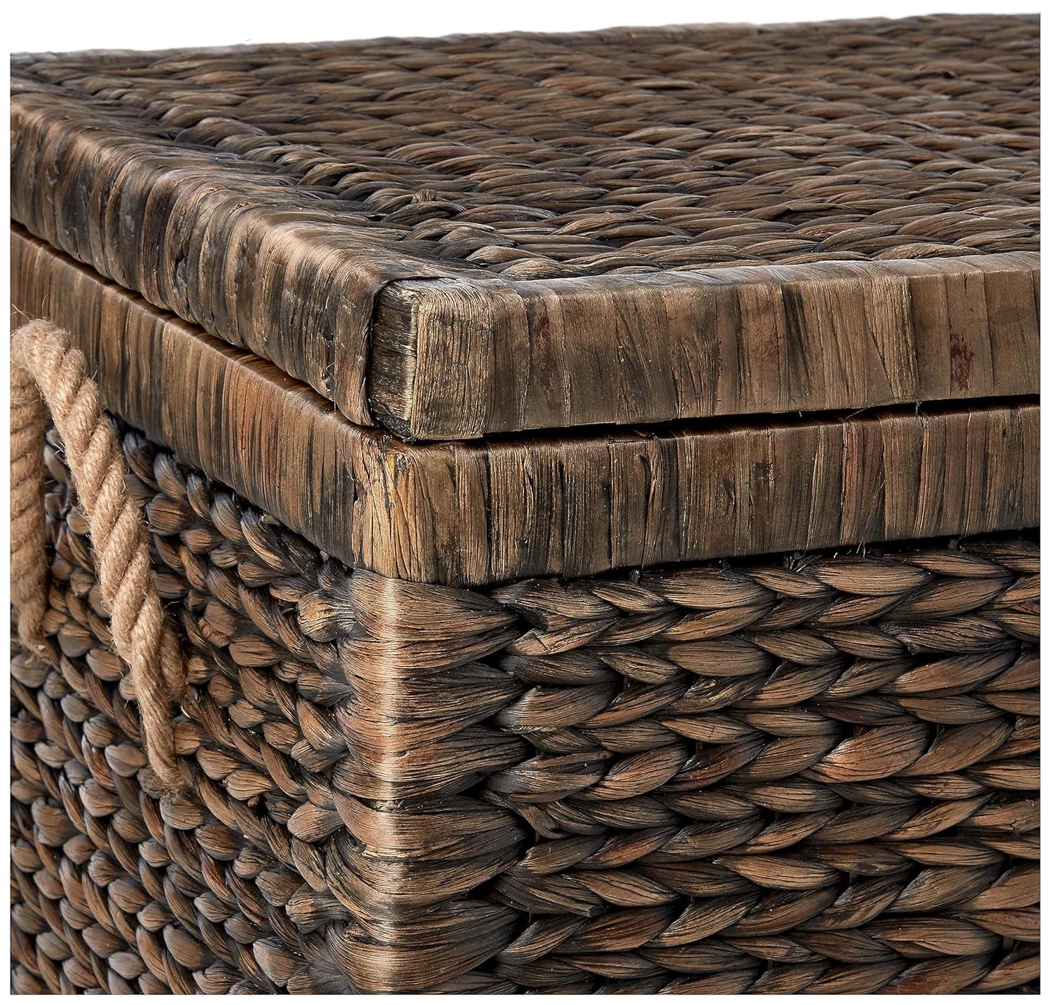 ClickDecor Farmhouse Wicker Trunk Rustic: Metal Frame, Hinged Lid, No Assembly, 66lb Capacity