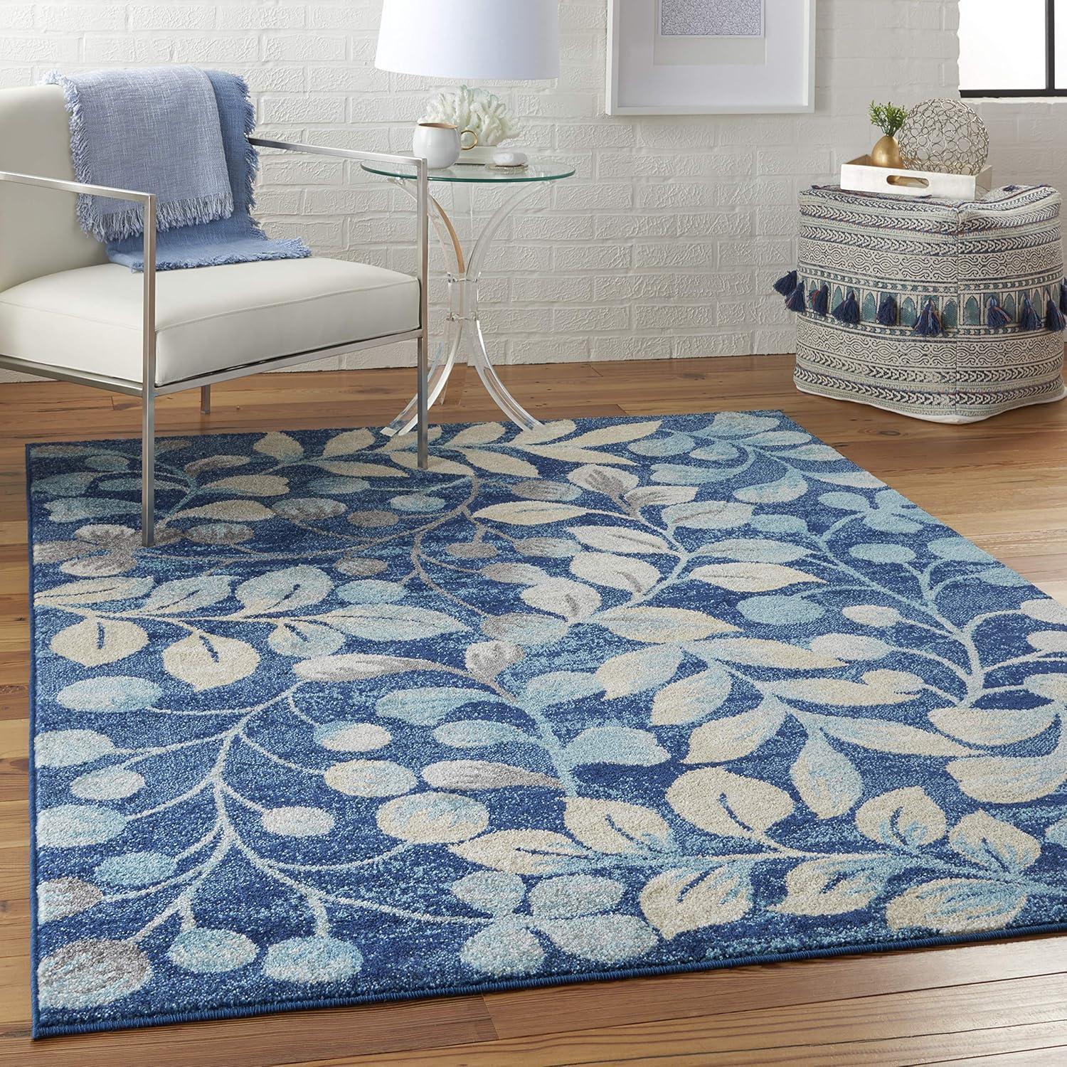 Nourison Tranquil 5'3" X 7'3" (5' x 7') Navy Indoor Area Rug Contemporary Botanical Vine and Bloom by Nourison