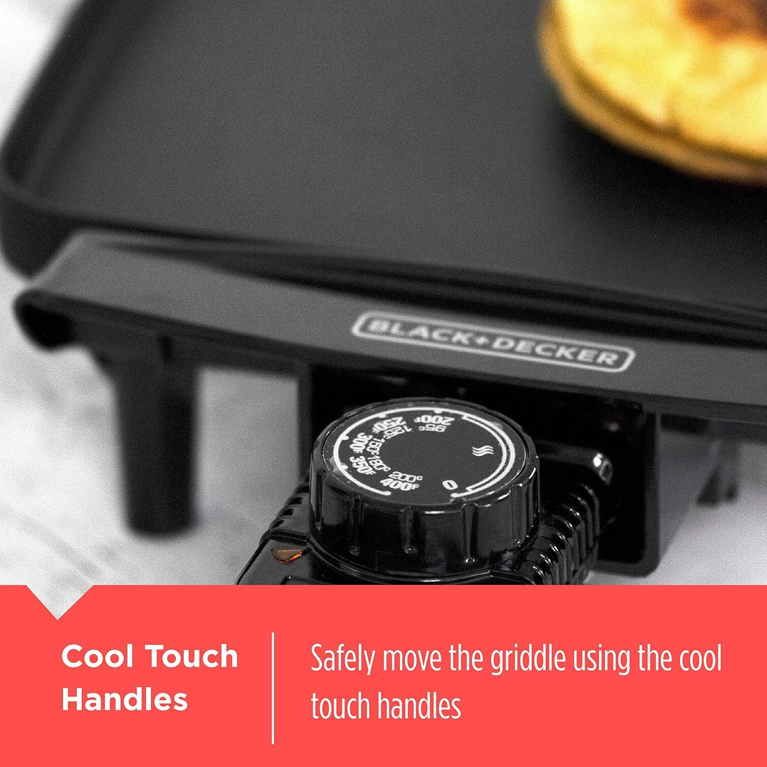 BLACK+DECKER Electric Griddle with Removable Temperature Probe, Indoor Grill, Pancake Griddle, Black, GD1810BC