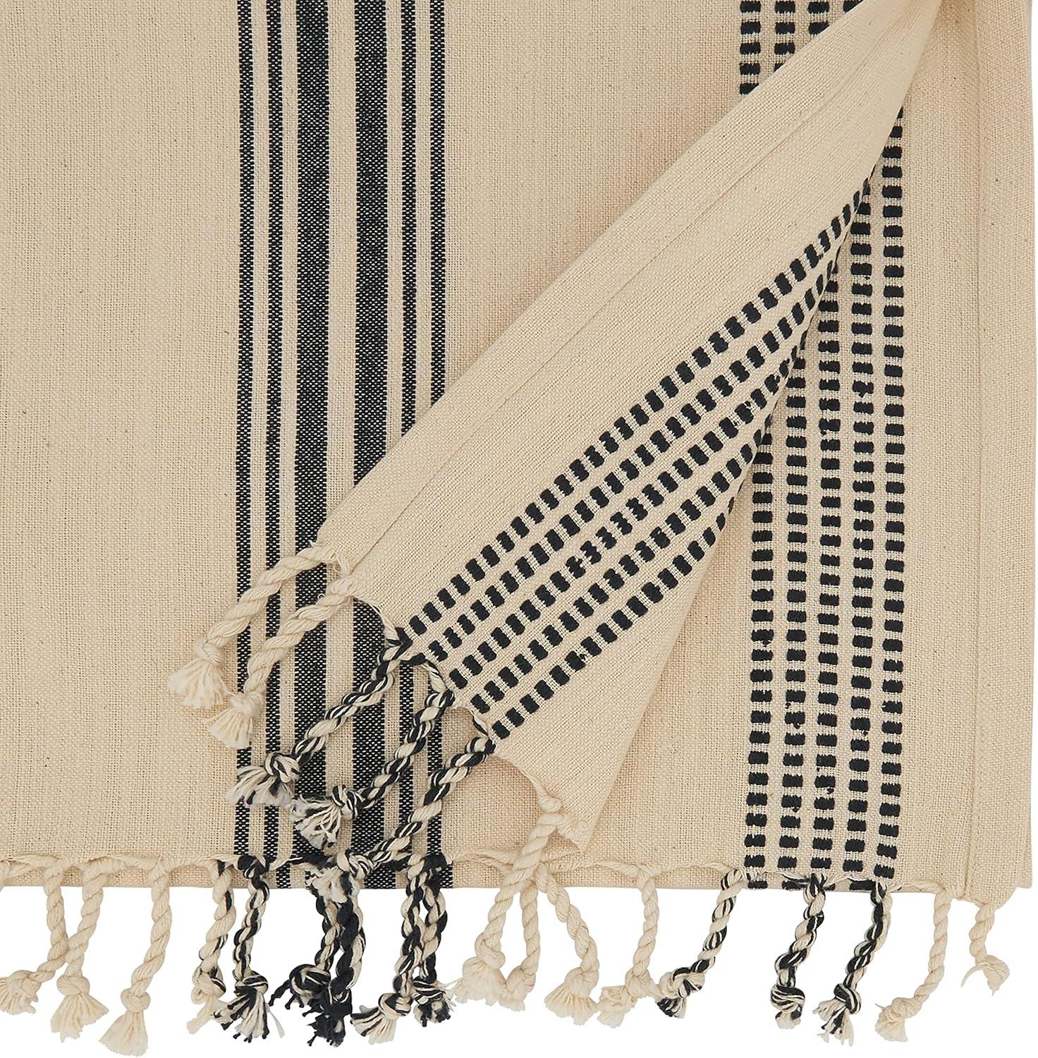 Saro Lifestyle Cotton Table Runner With Casual Striped Design, Black, 16" x 90"