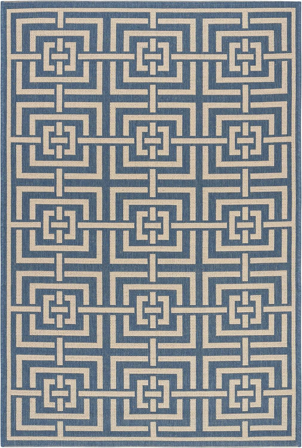 SAFAVIEH Beach House Nelie Geometric Indoor/Outdoor Area Rug Blue/Cream, 4' x 6'