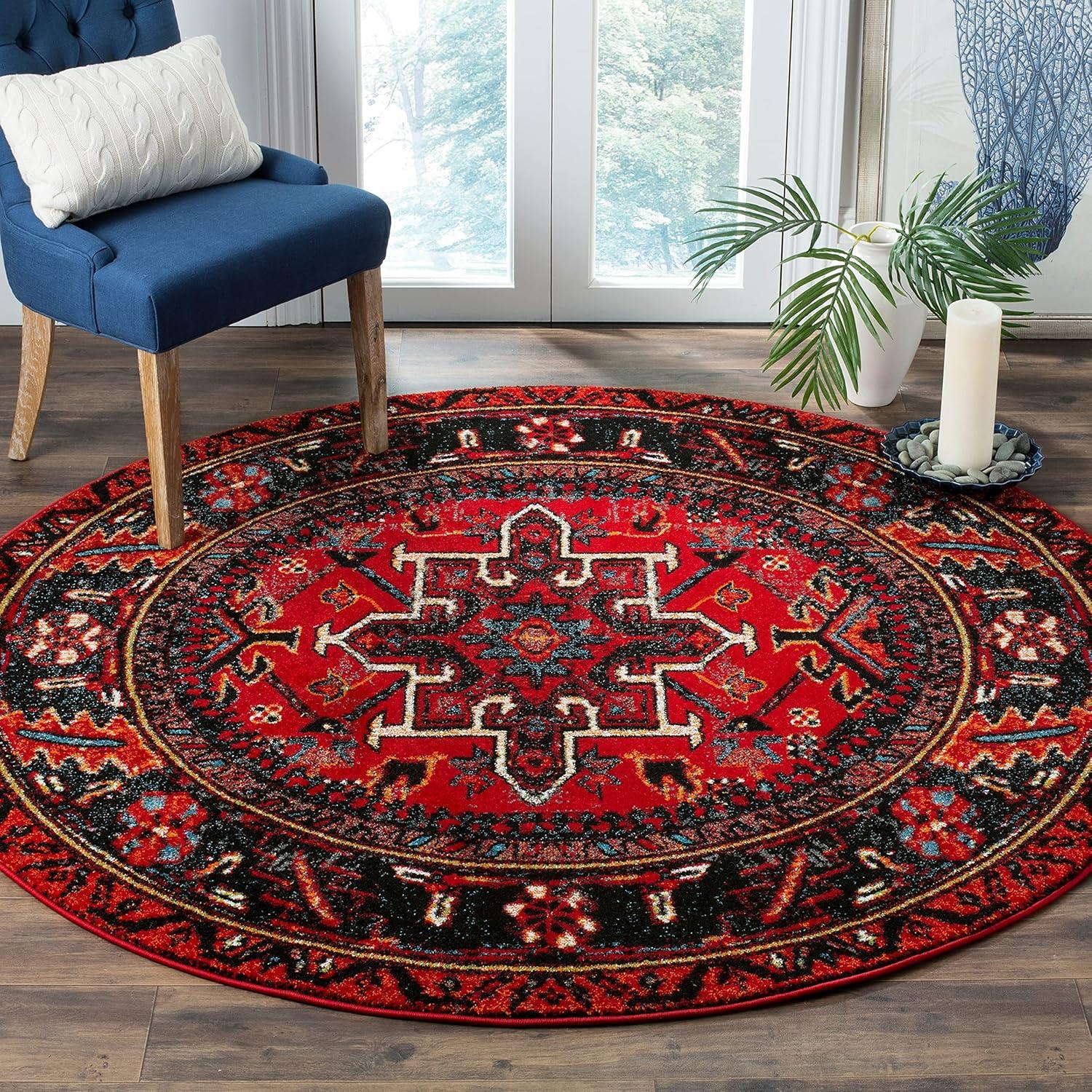 Vintage Hamadan VTH211 Power Loomed Area Rug - Red/Multi - 4' round - Safavieh.
