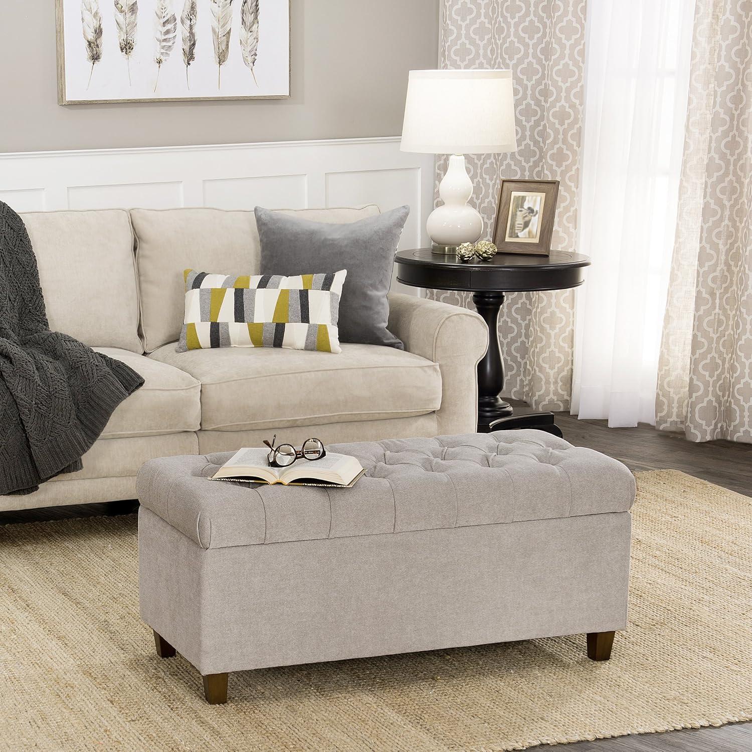 Ainsley Light Gray Tufted Storage Ottoman Bench with Hinged Lid