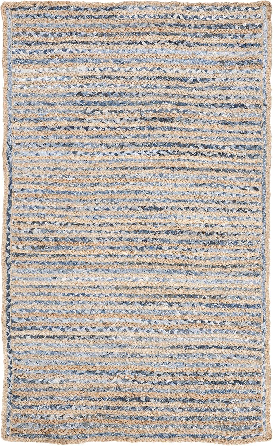 Handmade Blue and Natural Geometric Braided Area Rug 2' x 3'