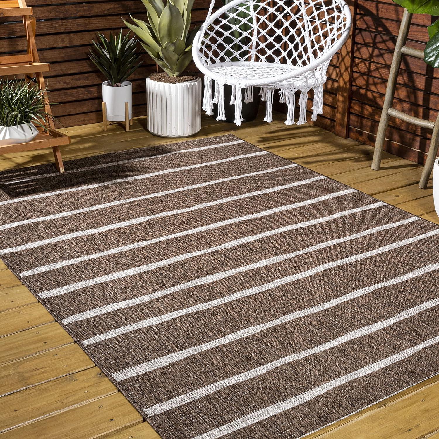3'x5' Colonia Berber Stripe Indoor/Outdoor Area Rug, Brown/Beige - JONATHAN Y