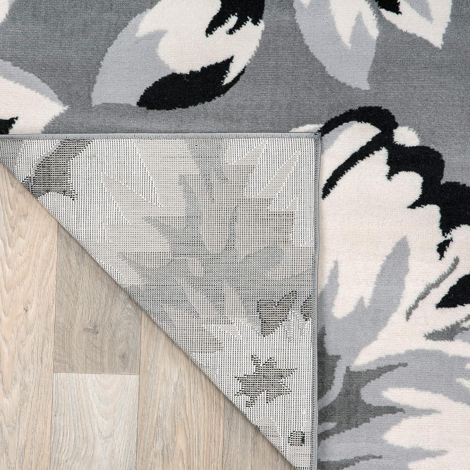 World Rug Gallery Modern Floral Design Blue 6'6" x 9' Area Rug:  Stain-Resistant,  Pet Friendly,  Low Pile,  Machine Made