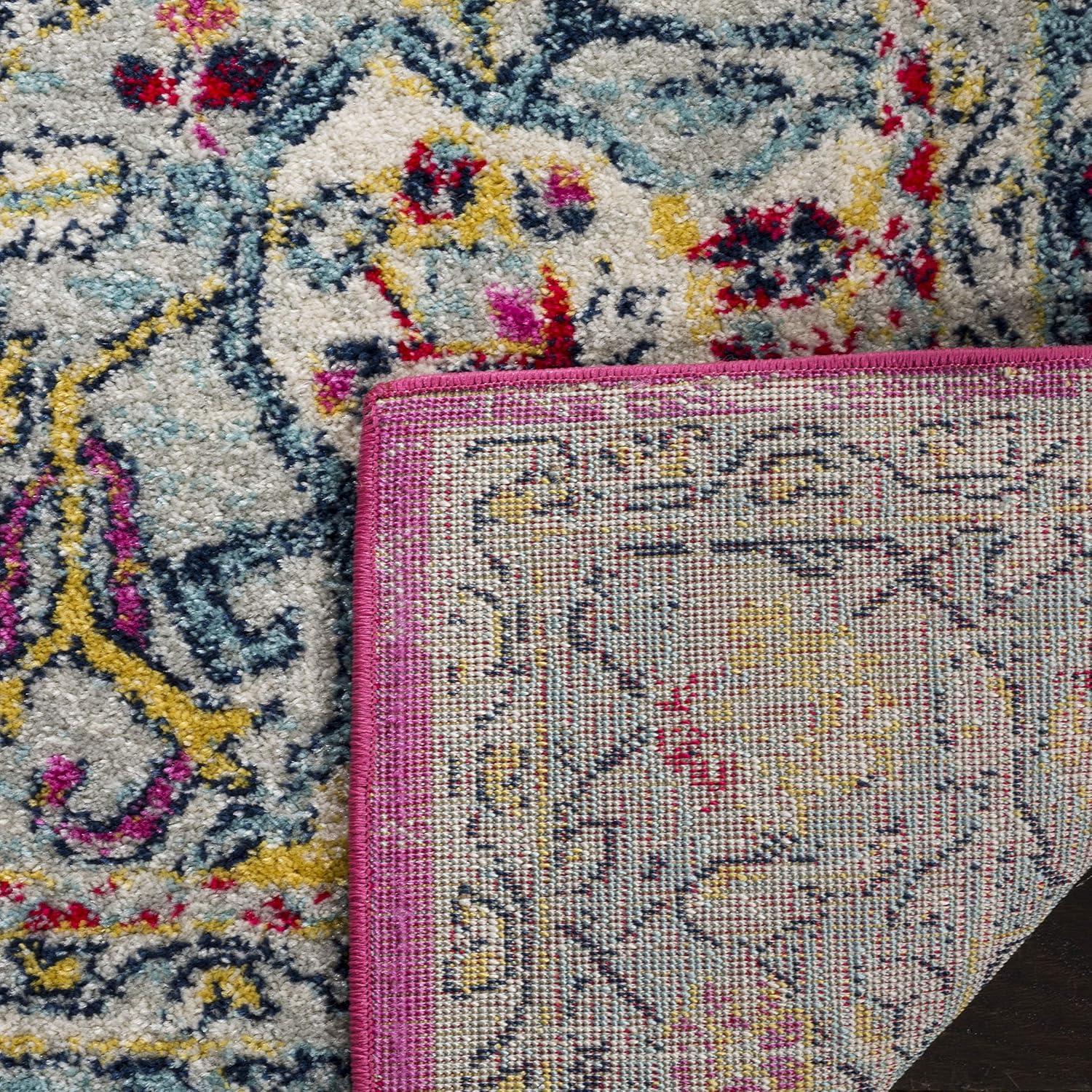 SAFAVIEH Madison Hildred Floral Bordered Area Rug, Navy/Fuchsia, 6'7" x 6'7" Square