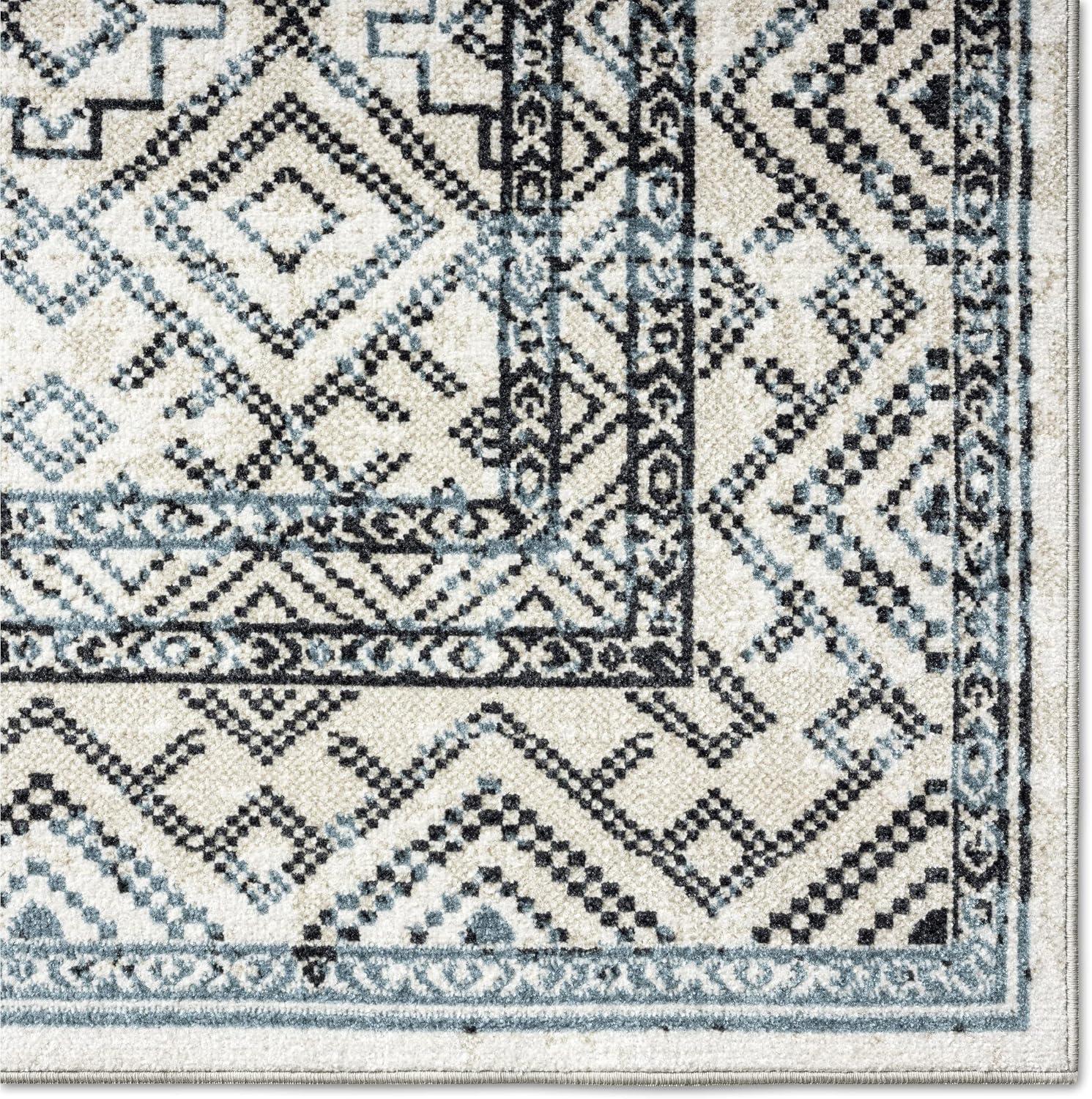 Cambria Southwest Geometric Blue and Gray Washable Rug