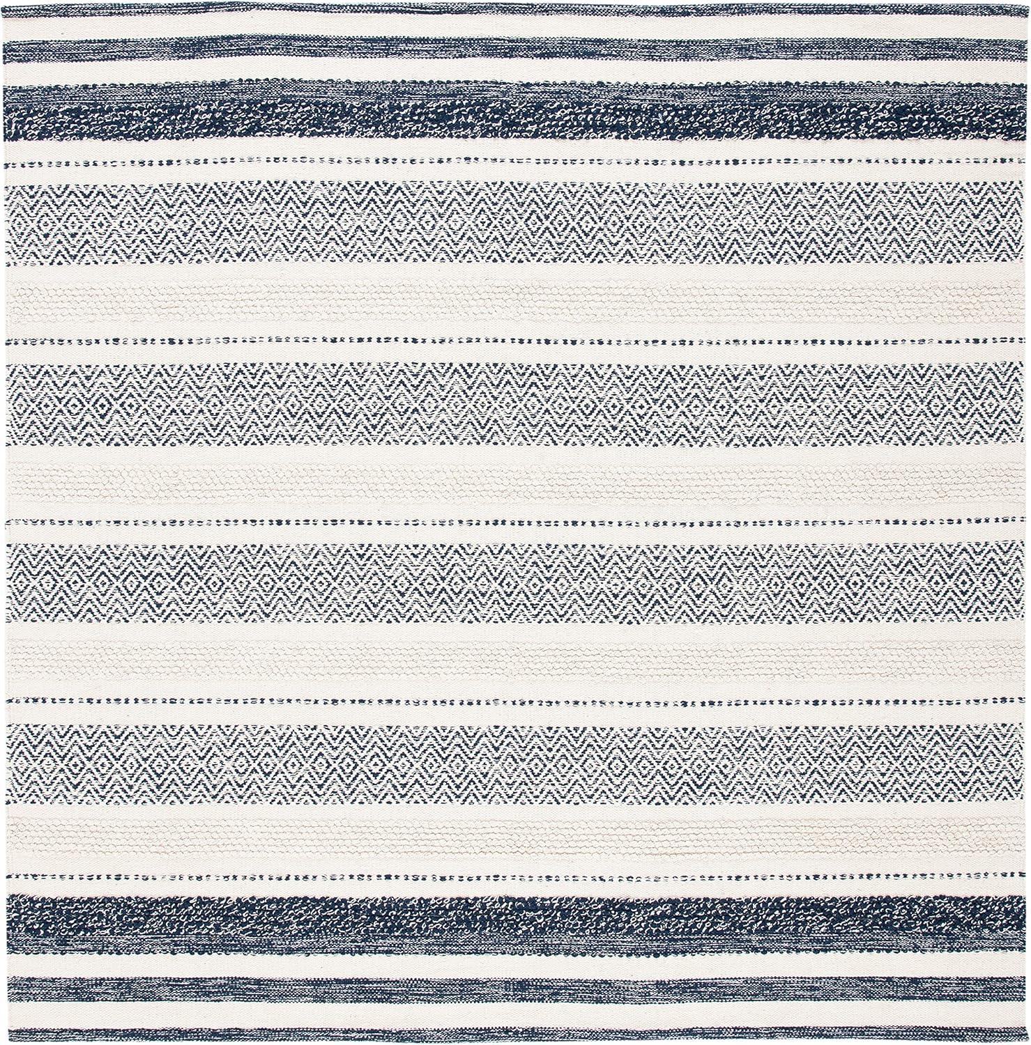 Striped Kilim STK502 Hand Woven Area Rug - Ivory/Navy - 7'x7' - Safavieh.
