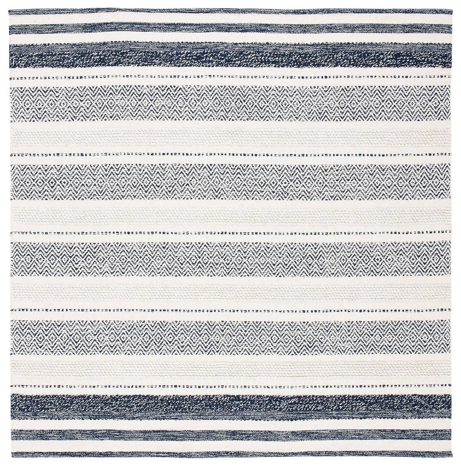 Striped Kilim STK502 Hand Woven Area Rug - Ivory/Navy - 7'x7' - Safavieh.
