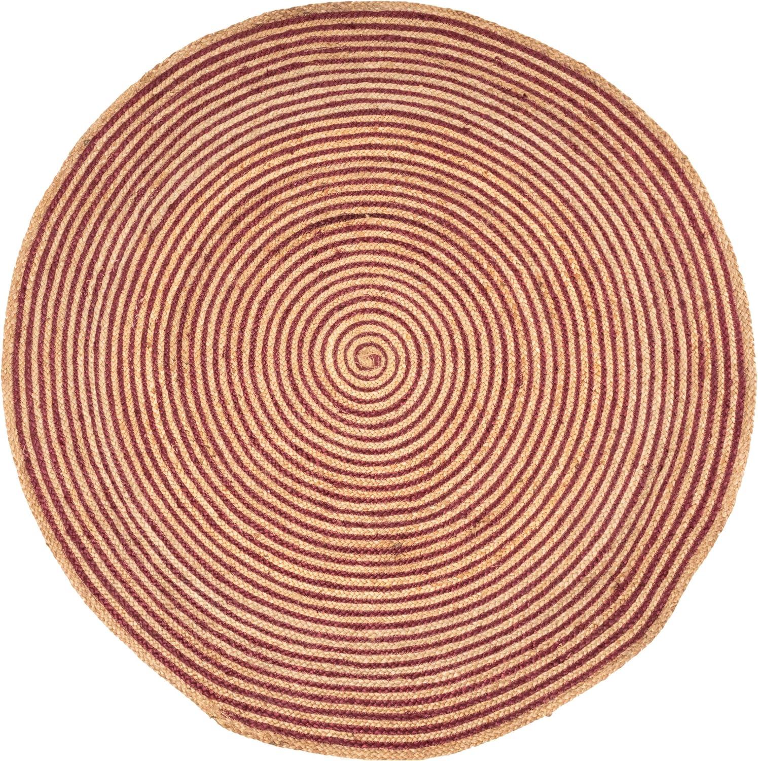 Lenexa Handwoven Braided Jute Round Area Rug, Burgundy, 6'