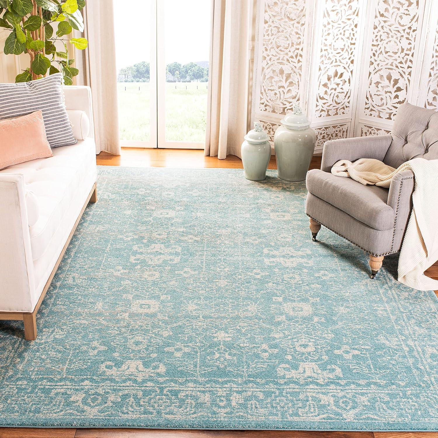 SAFAVIEH Evoke Ronald Bordered Area Rug, Light Blue/Ivory, 9' x 12'