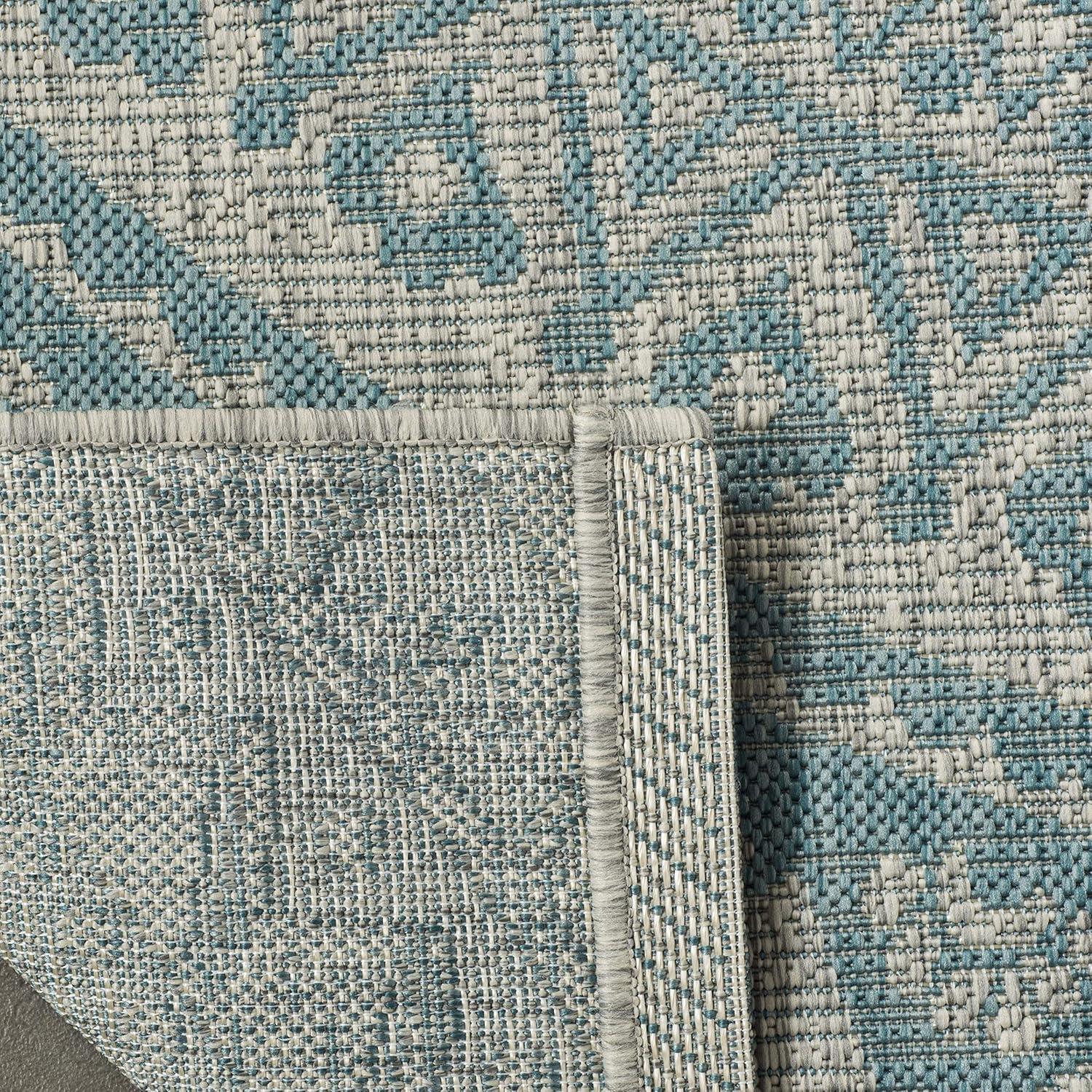 Light Grey/Aqua Synthetic Flat Woven Reversible Outdoor Runner Rug - 2'3" x 8'