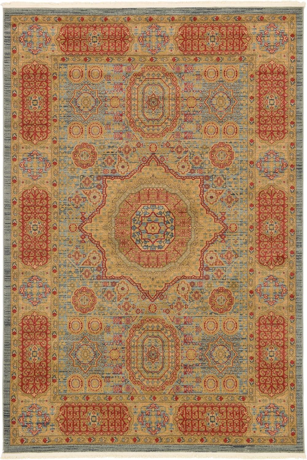 Unique Loom Palace Collection Area Rug - Amber (6' 1" x 9' Rectangle Light Blue/Light Brown)