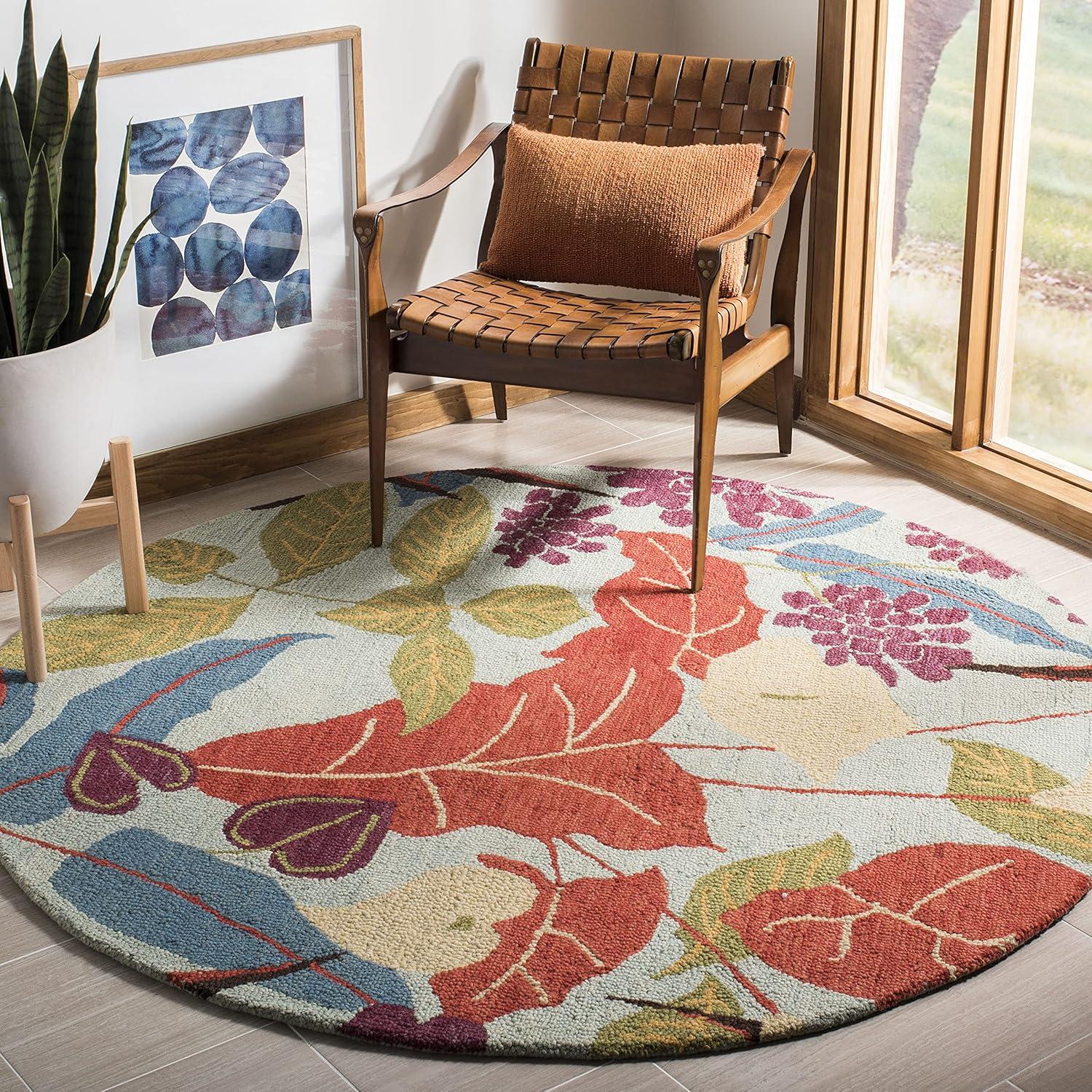 Blossom BLM674 Hand Hooked Area Rug - Blue/Multi - 6' Round - Safavieh.