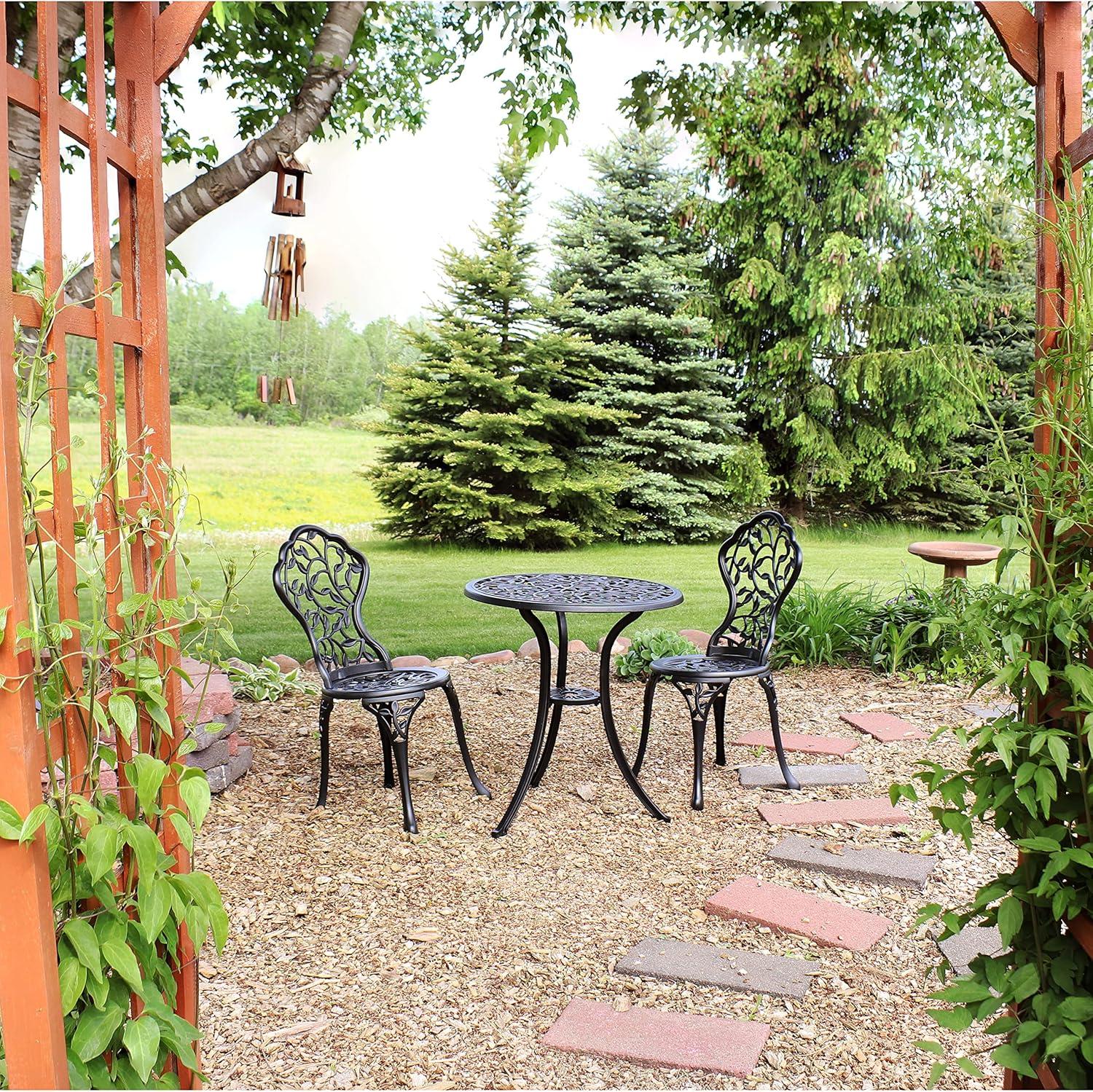 Fleur De Lis Living Patio Bistro Set.Rust-Resistant Cast Alumin...