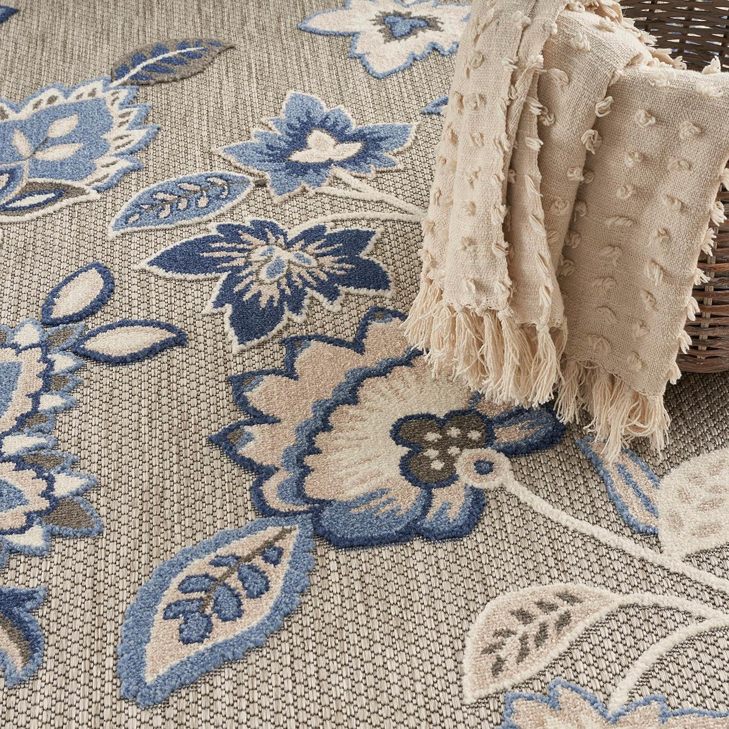 Nourison Aloha Floral Farmhouse Flatweave High-Low Indoor Outdoor Area Rug Blue Grey 7'10" x 10'6"