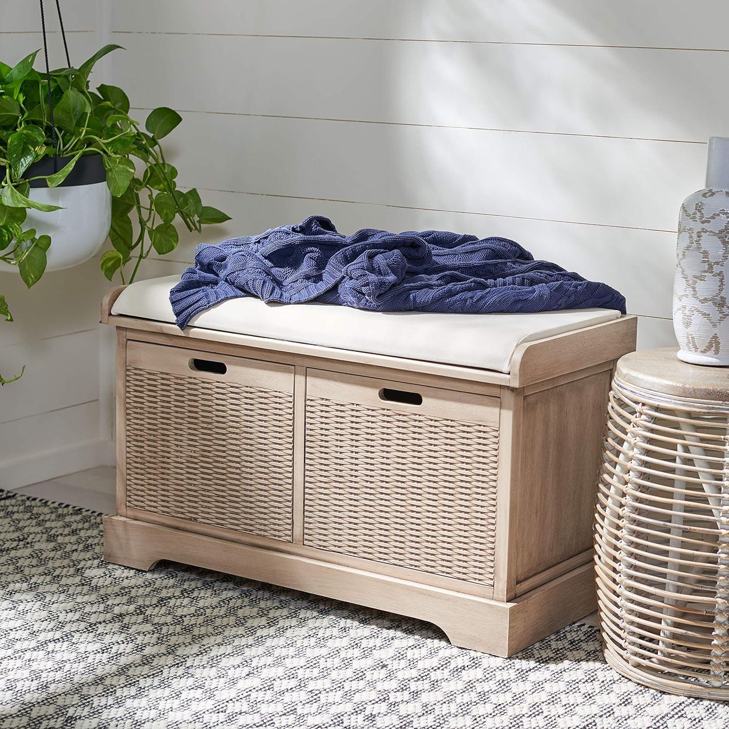 Landers Sand Cushioned Storage Bench with Dual Basket Drawers