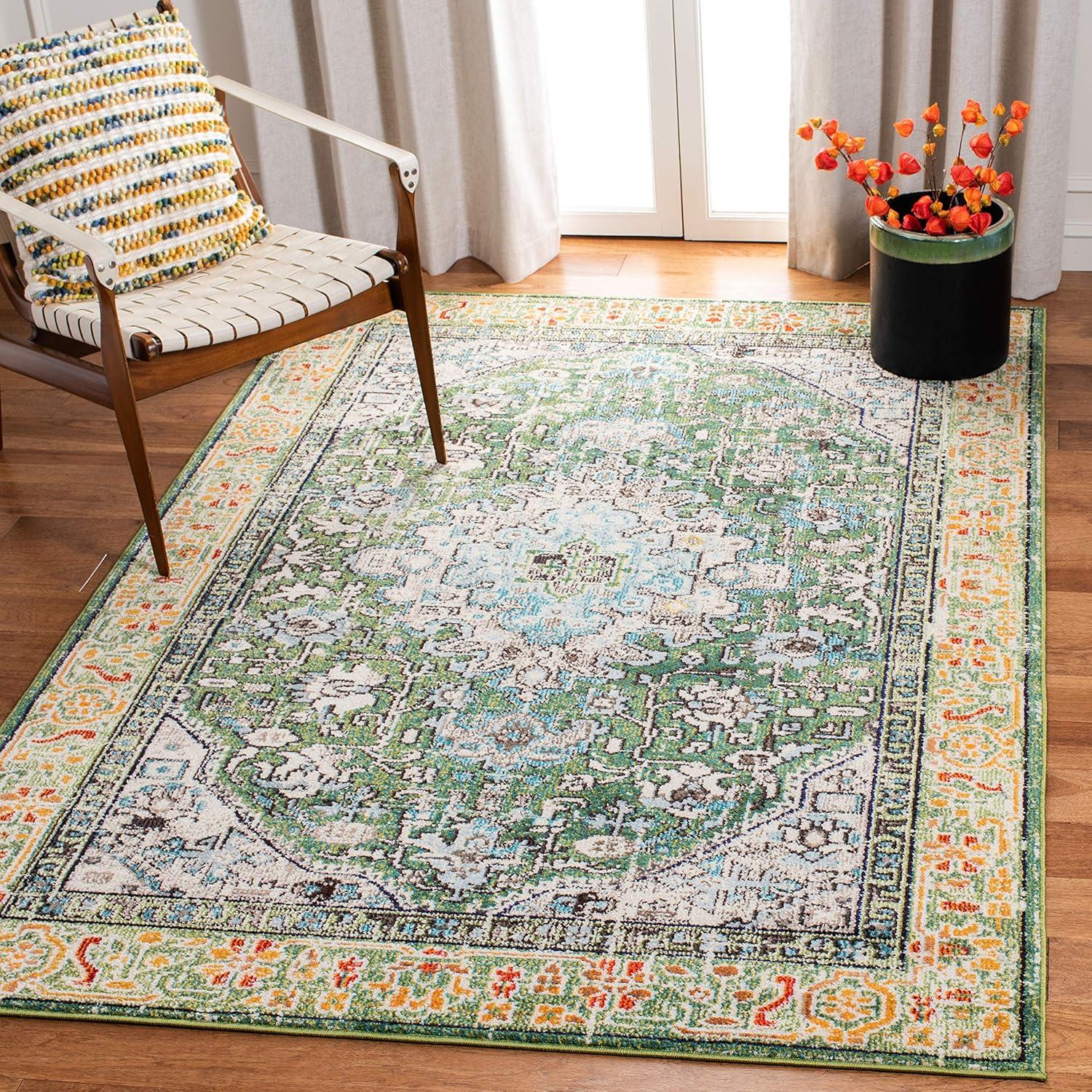 Madison MAD474 Power Loomed Indoor Accent Rug - Green/Turquoise - 3'x3' - Safavieh
