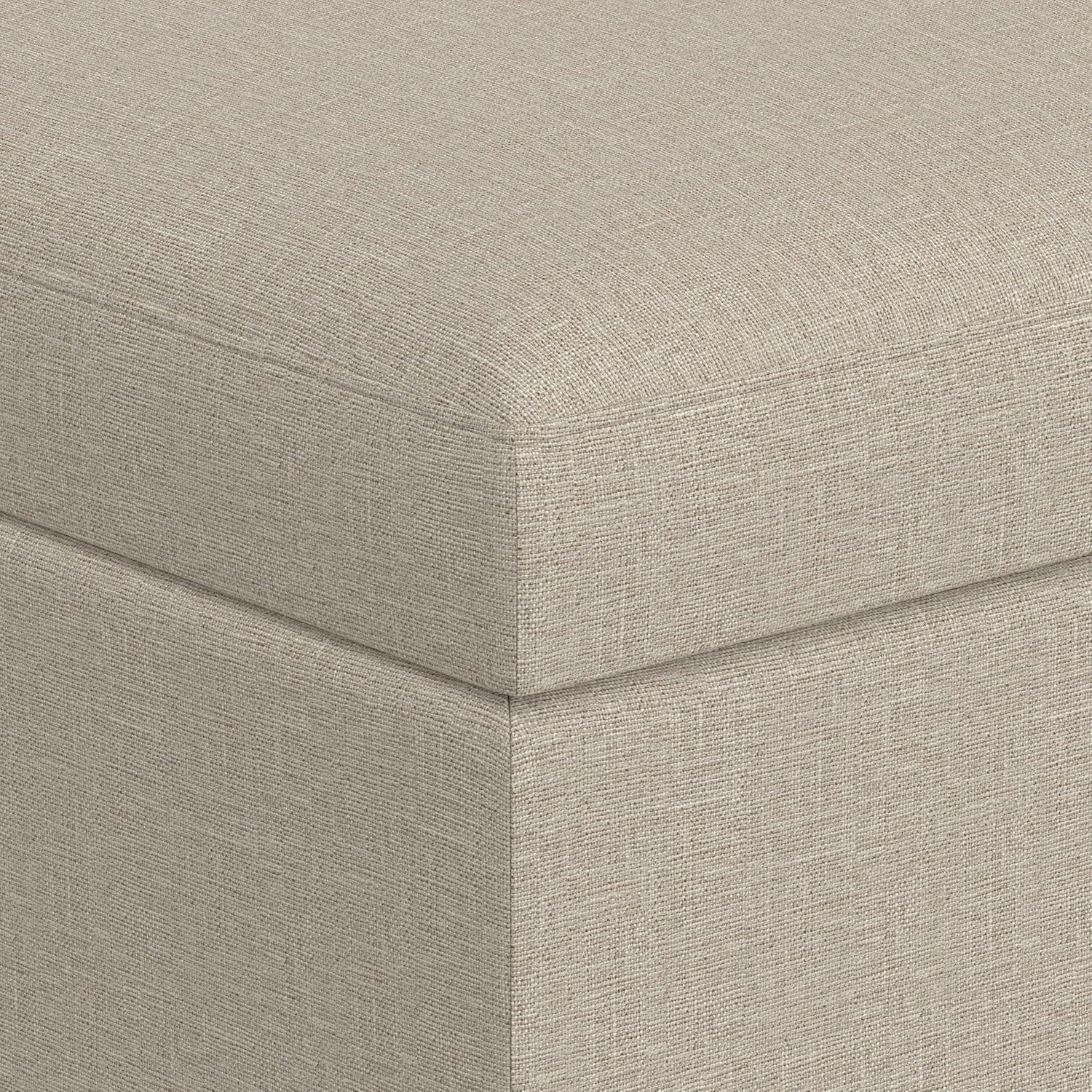 Simpli Home Owen 34"W Upholstered Coffee Table Storage Ottoman with Lift Top and Solid Wood Legs