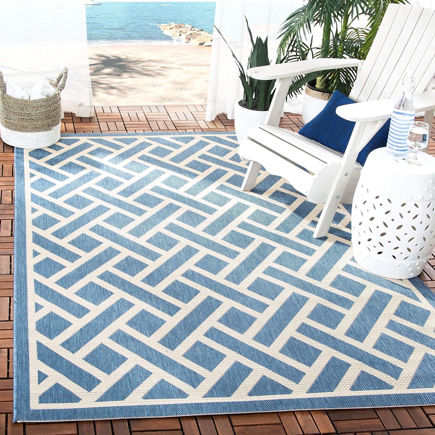 Courtyard CY6306 Power Loomed Indoor/Outdoor Area Rug - Blue/Light Beige - 6'7"x9'6" - Safavieh.