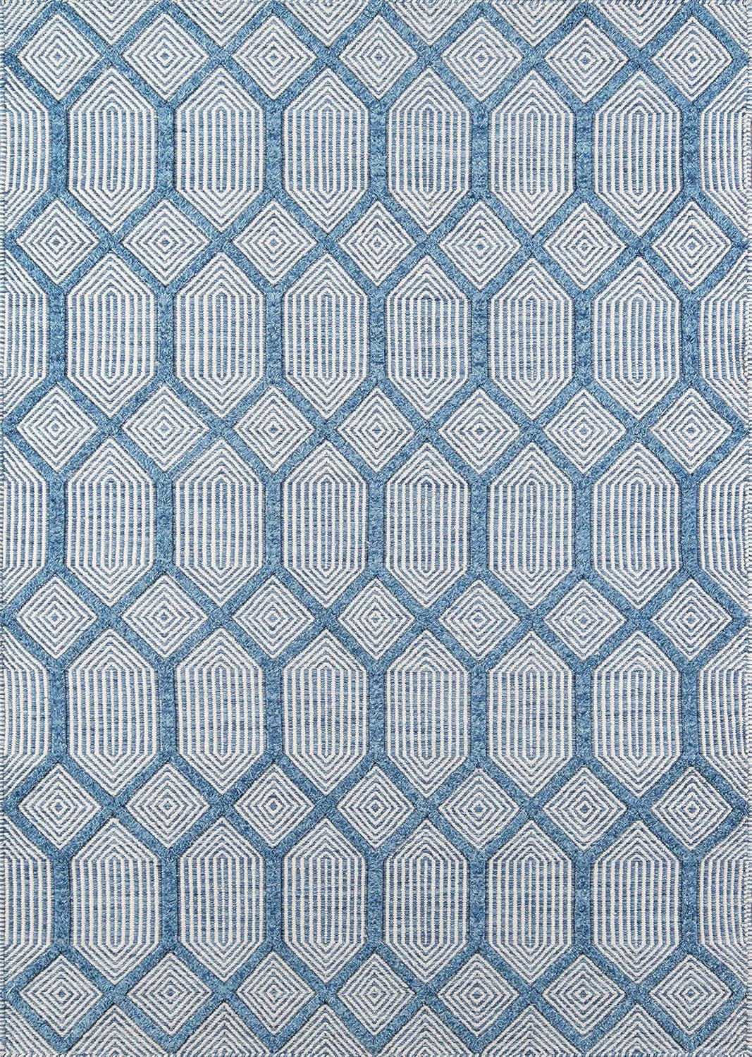 Langdon Blue Diamond Hand Woven Wool Area Rug