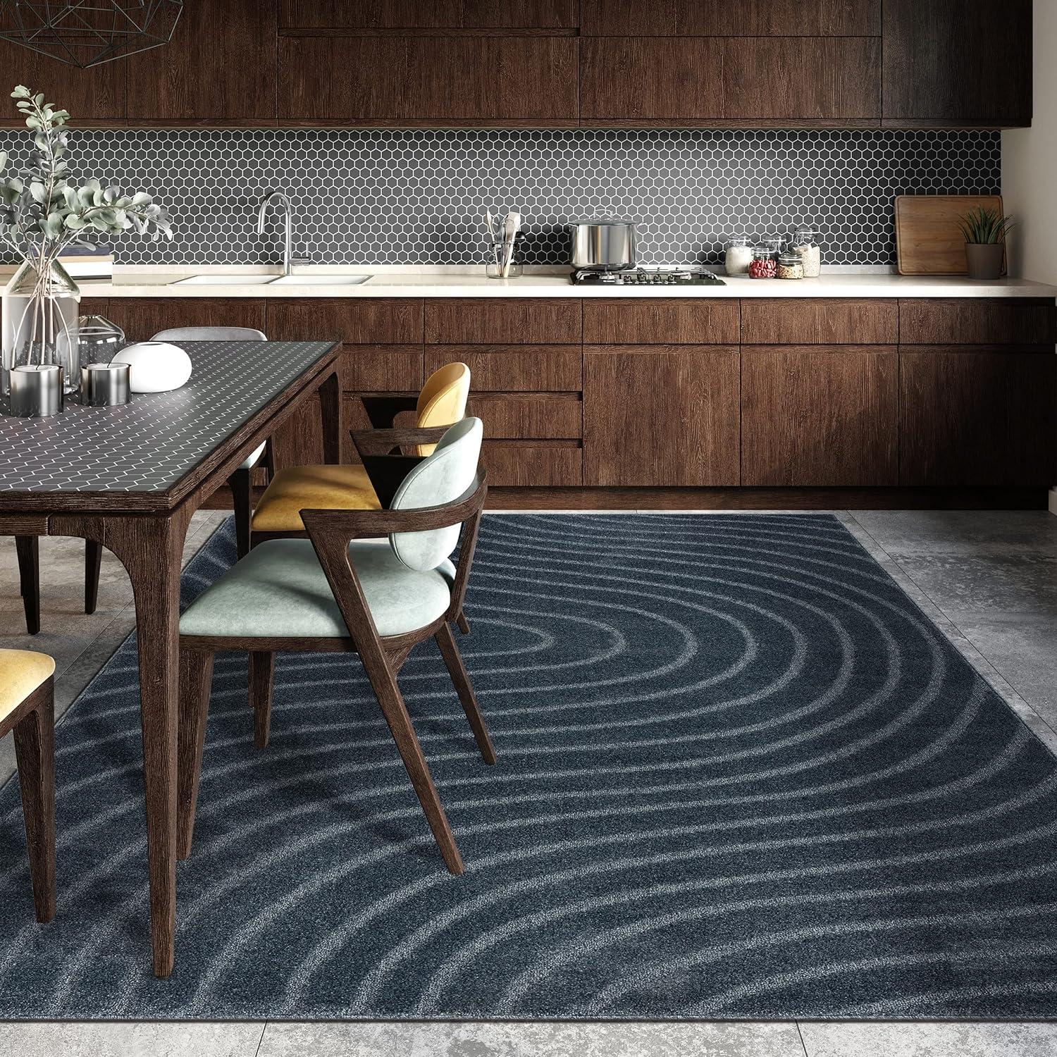 Luxe Weavers Modern Geometric Wave Blue 9x12 Area Rug