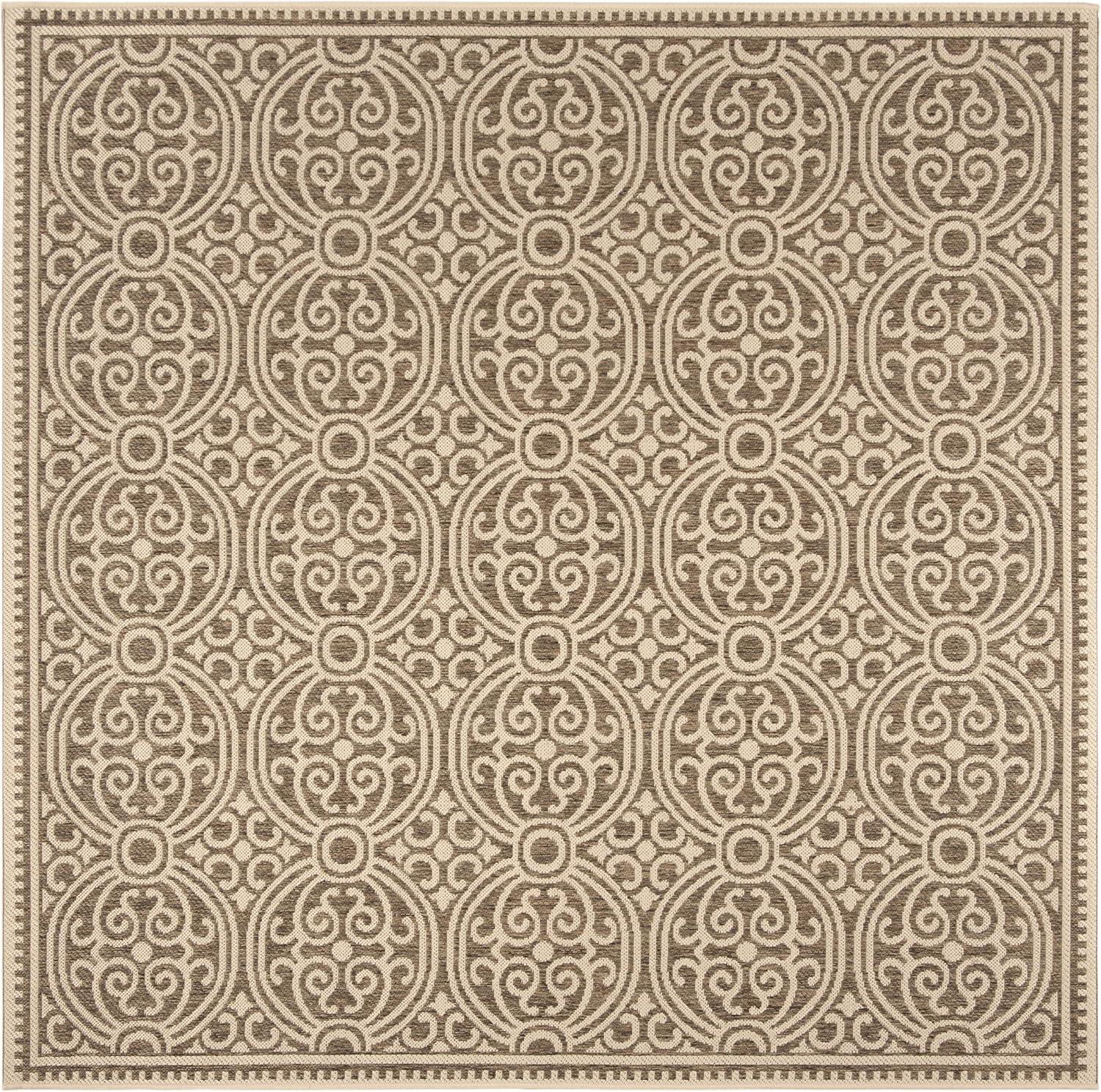 SAFAVIEH Beach House Wyon Medallion Indoor/Outdoor Area Rug Cream/Beige, 6'7" x 6'7" Square