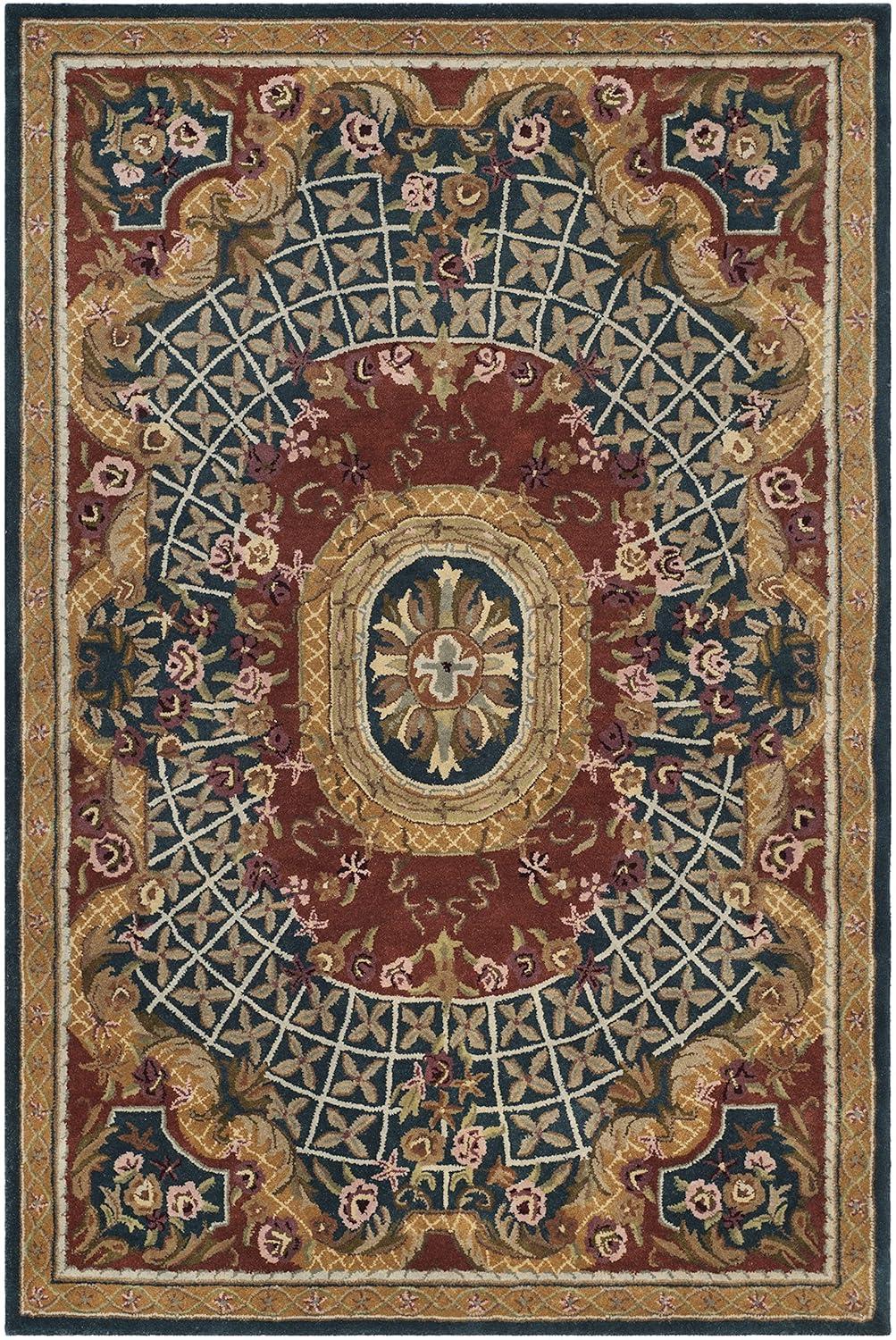 SAFAVIEH Classic Chandler Floral Bordered Wool Area Rug, Taupe/Light Green, 6' x 9'