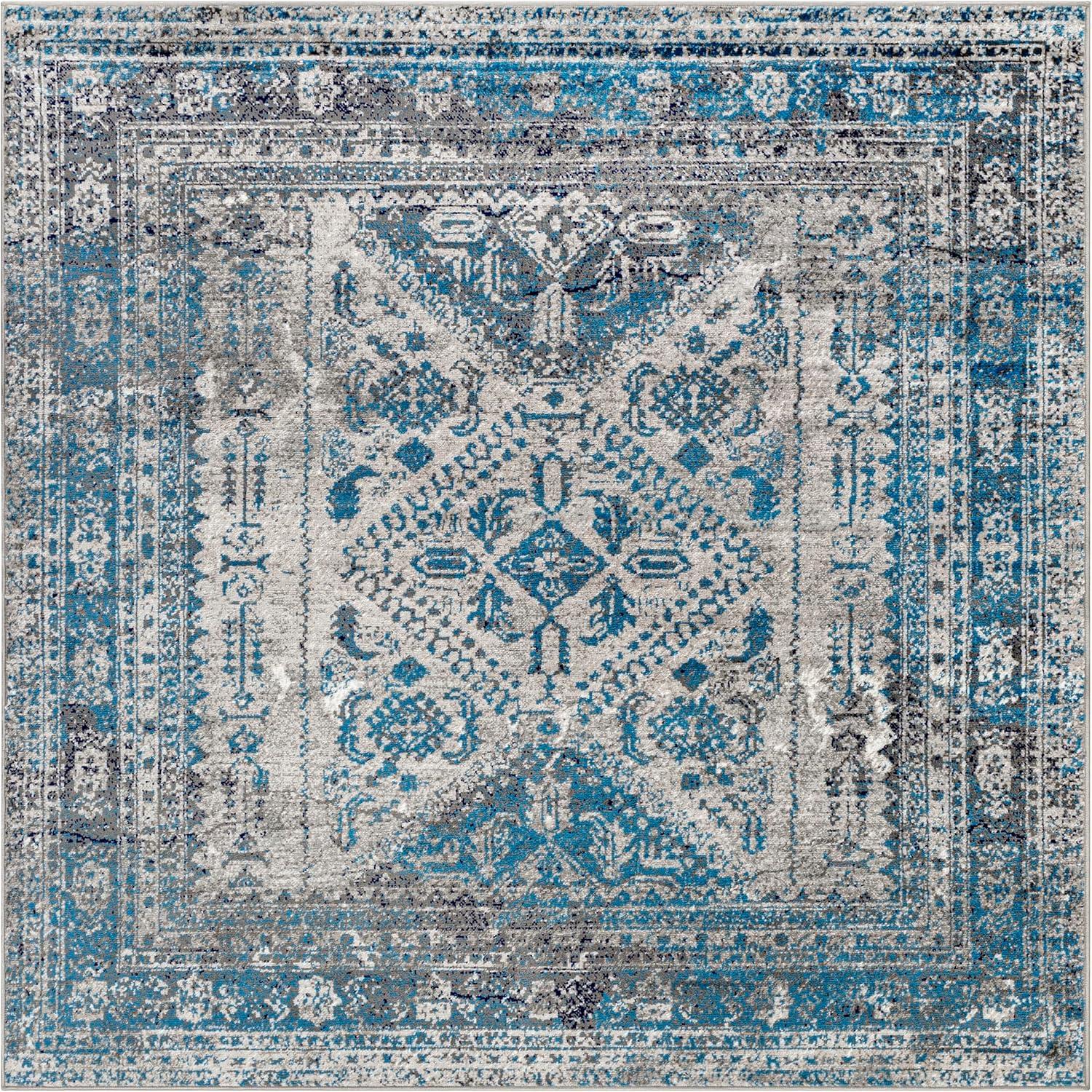 Livabliss 7 x 7 Blue and Gray Polypropylene Square Area Rug