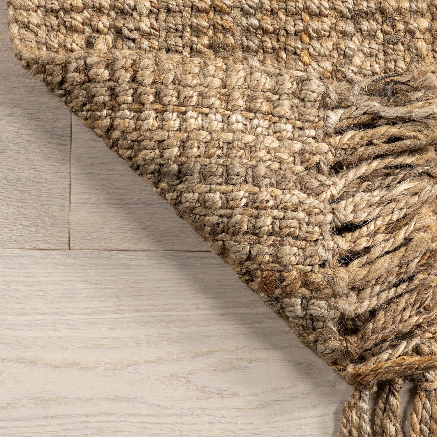 Nuloom 6x9 Daniela Jute Tassel Hand Woven Indoor Area Rug, Brick, Solid Chunky Farmhouse Design, Natural Fiber BedroomLiving Room
