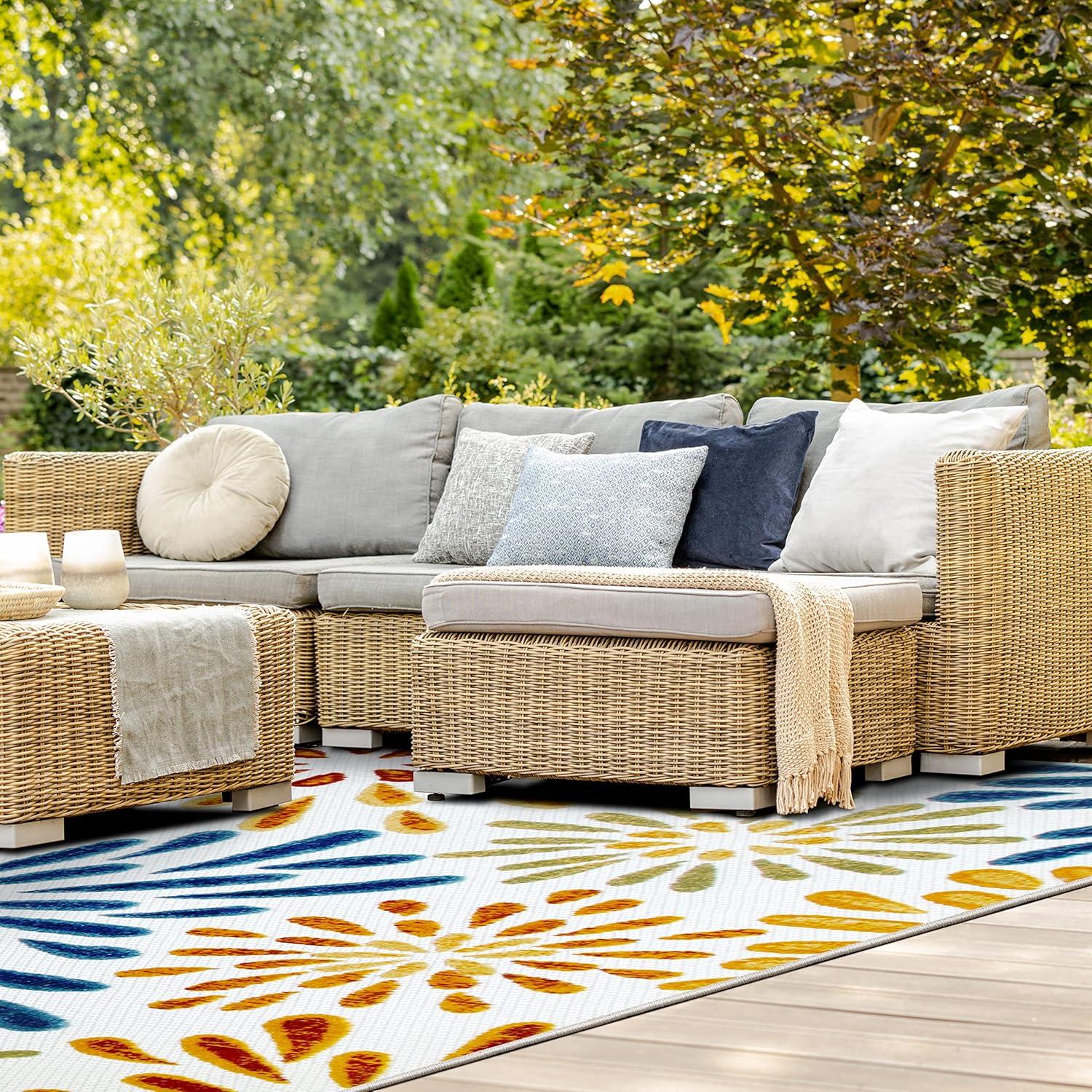 Leick Home Beam Multicolor Flower Rectangle Indoor/Outdoor Area Rug, 5'3" x 7'