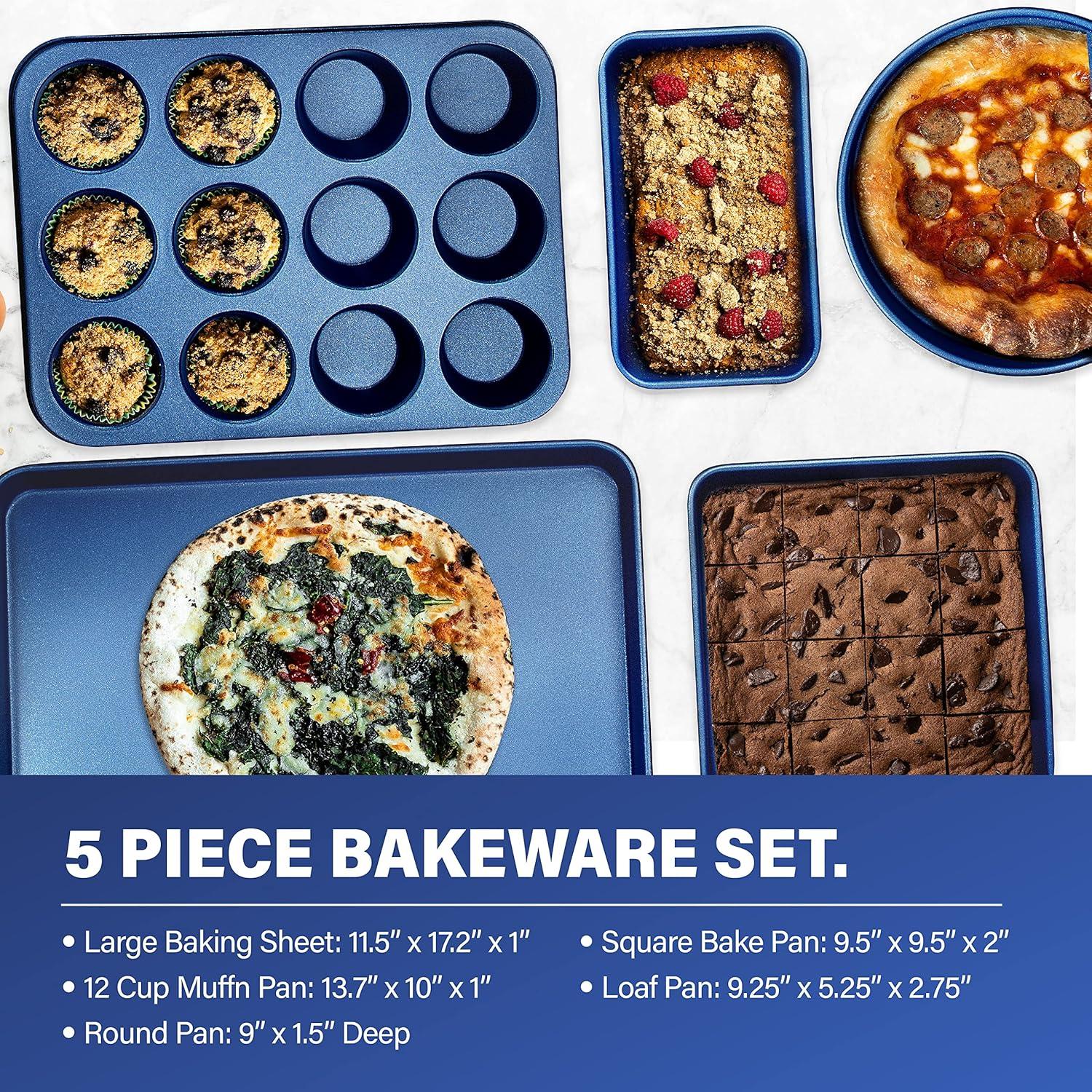 Granitestone Blue 5 Piece Nonstick Bakeware Set, Dishwasher Safe