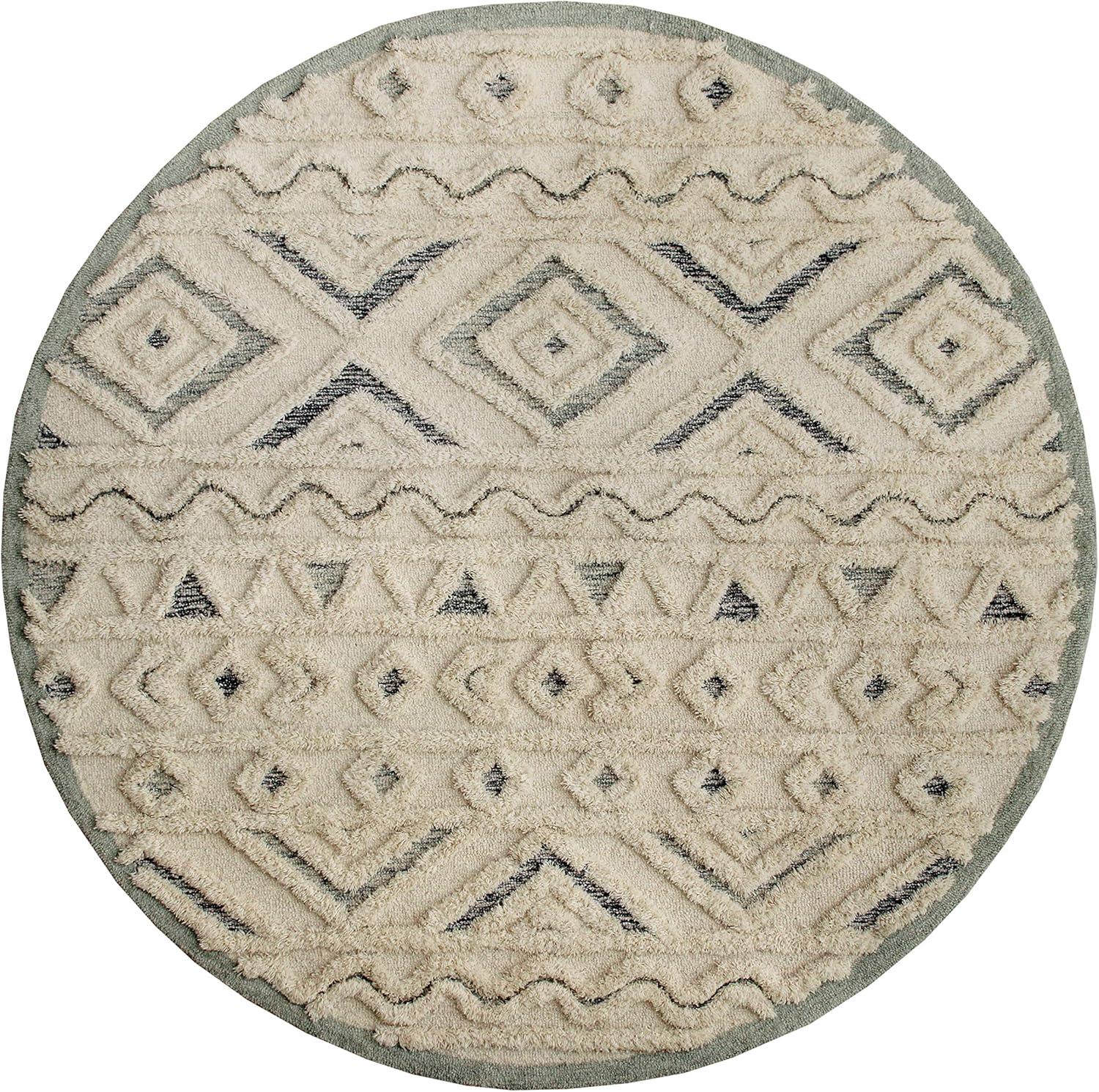 Round Rug Hand Tufted Wool Geometric Rug