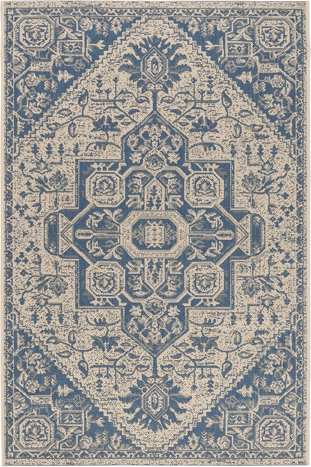 SAFAVIEH Beach House Jose Geometric Indoor/Outdoor Area Rug Blue/Cream, 4' x 6'