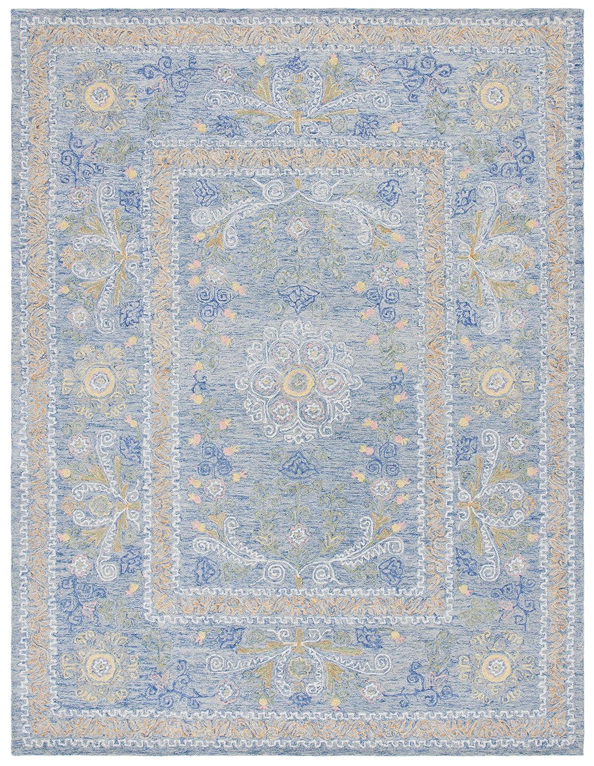 SAFAVIEH Micro-Loop Shanelle Floral Area Rug, Blue/Green, 9' x 12'