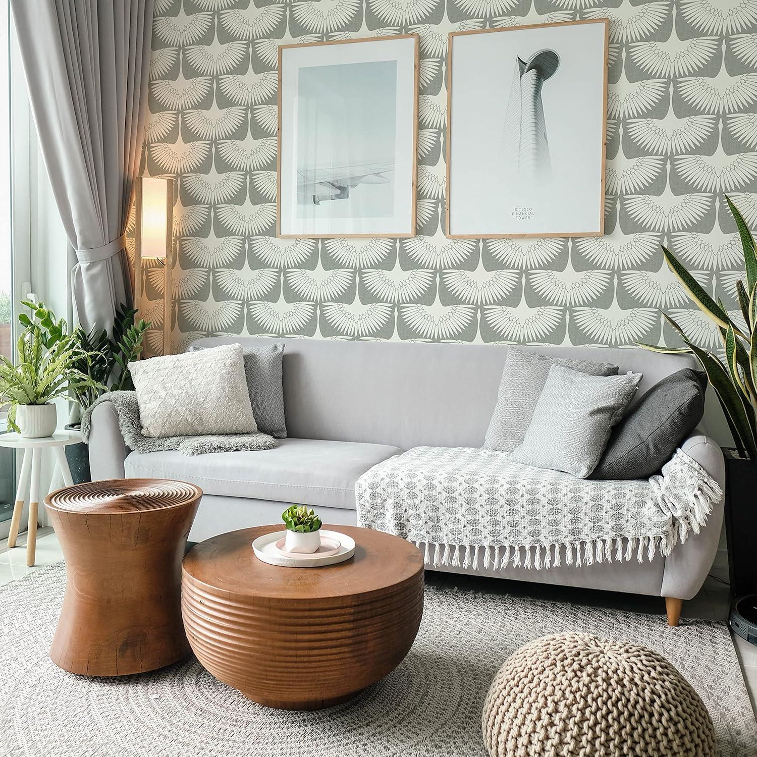 Tempaper x Genevieve Gorder Feather Flock Chalk Peel and Stick Wallpaper, 20.5" x 16.5'