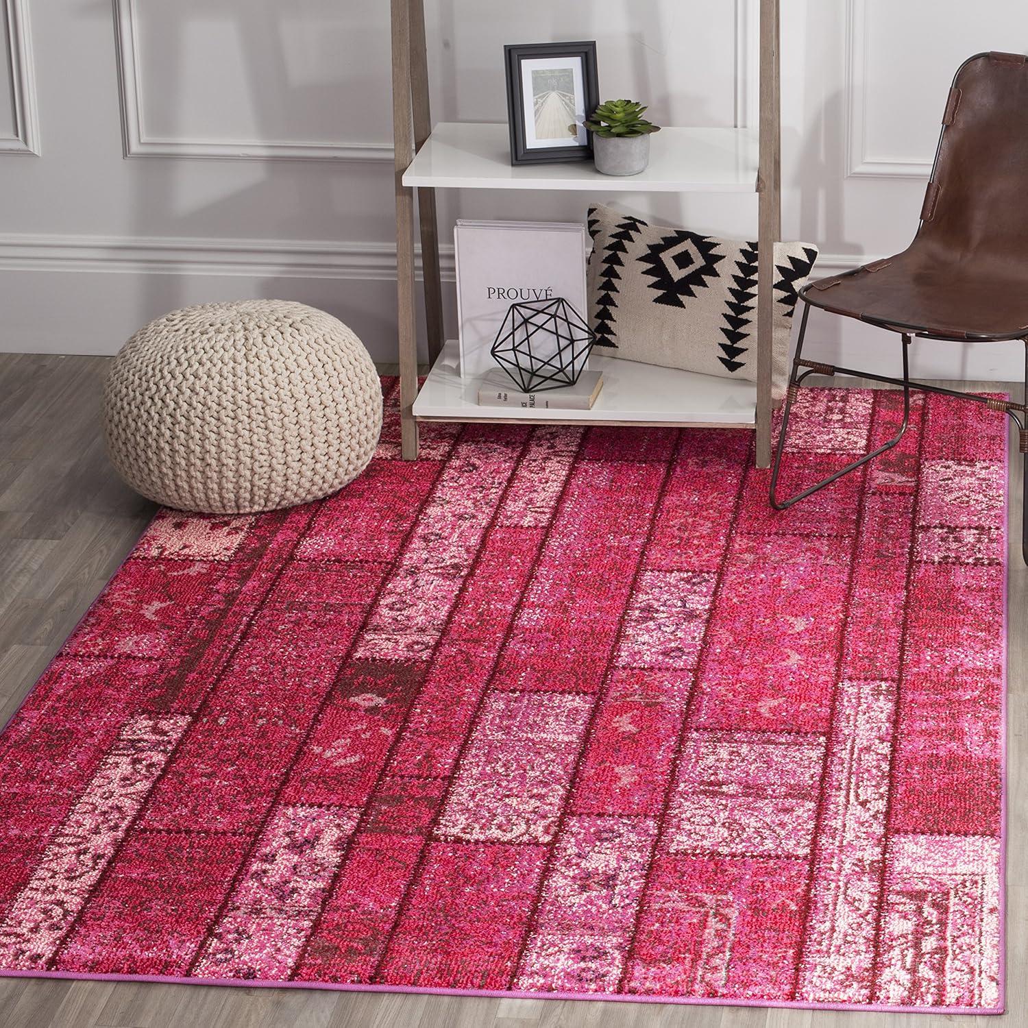 Vibrant Pink Multi Patchwork 5'1" x 7'7" Synthetic Area Rug