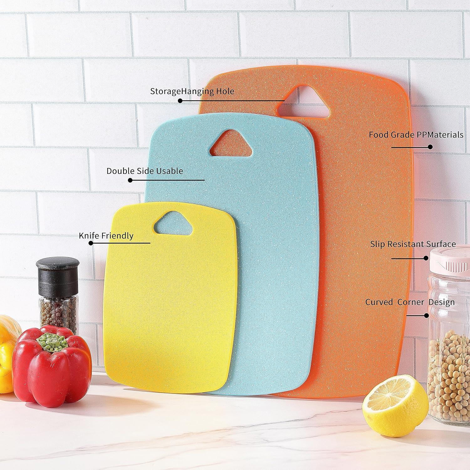 Multicolor Plastic Cutting Board Set with Easy Grip Handles