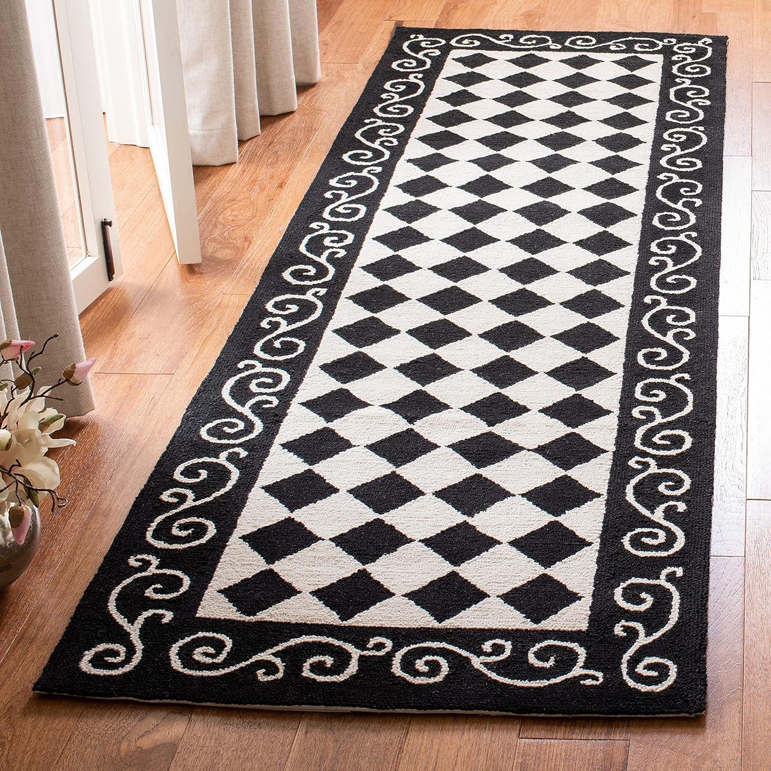 SAFAVIEH Chelsea Marilou Checkered Wool Runner Rug, Black/Ivory, 2'6" x 10'