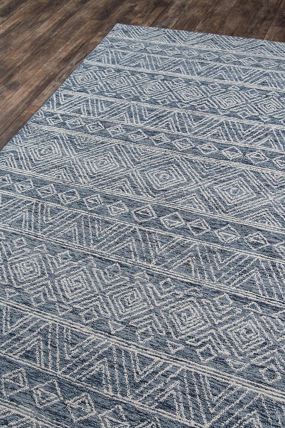 3'6"x5'6" Mallorca Evalyn Area Rug Denim - Momeni: Wool, Geometric, Bohemian, Handmade, Low Pile, Indoor Use