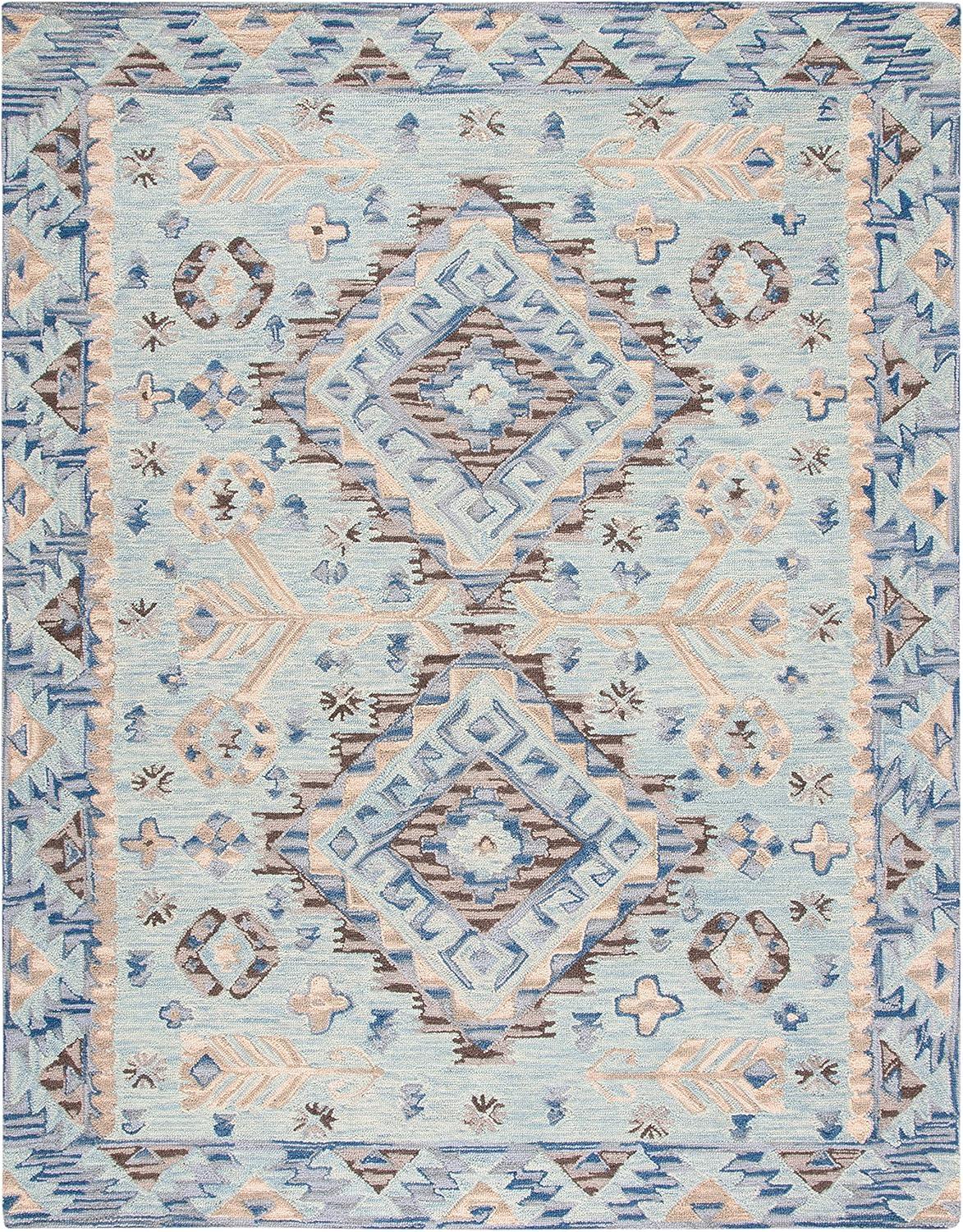 Handmade Tufted Square Wool Area Rug in Blue, 62" x 20"