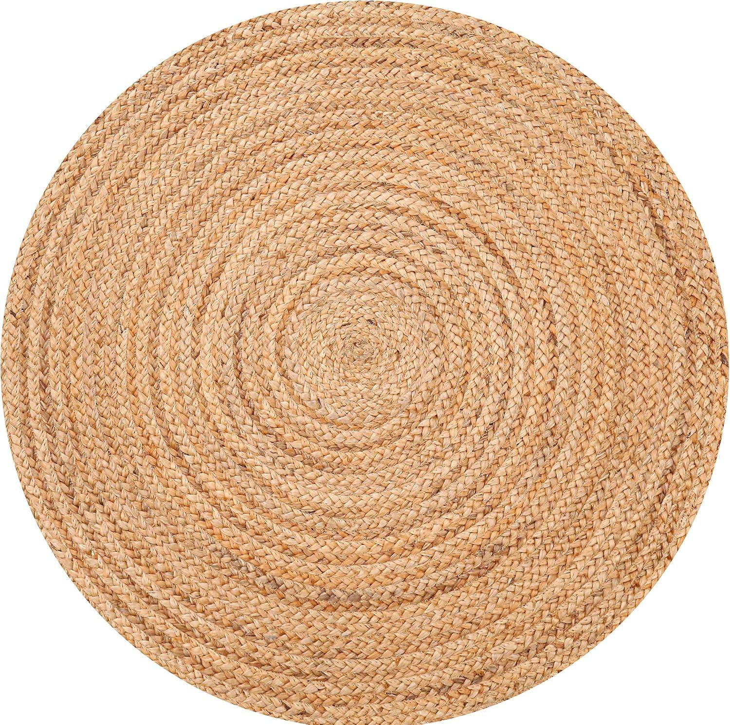Nuloom 4 Round Rigo Jute Hand Woven Indoor Area Rug, Natural, Solid Farmhouse Design, Natural Fiber Bedroom, Living Room, Kitchen,