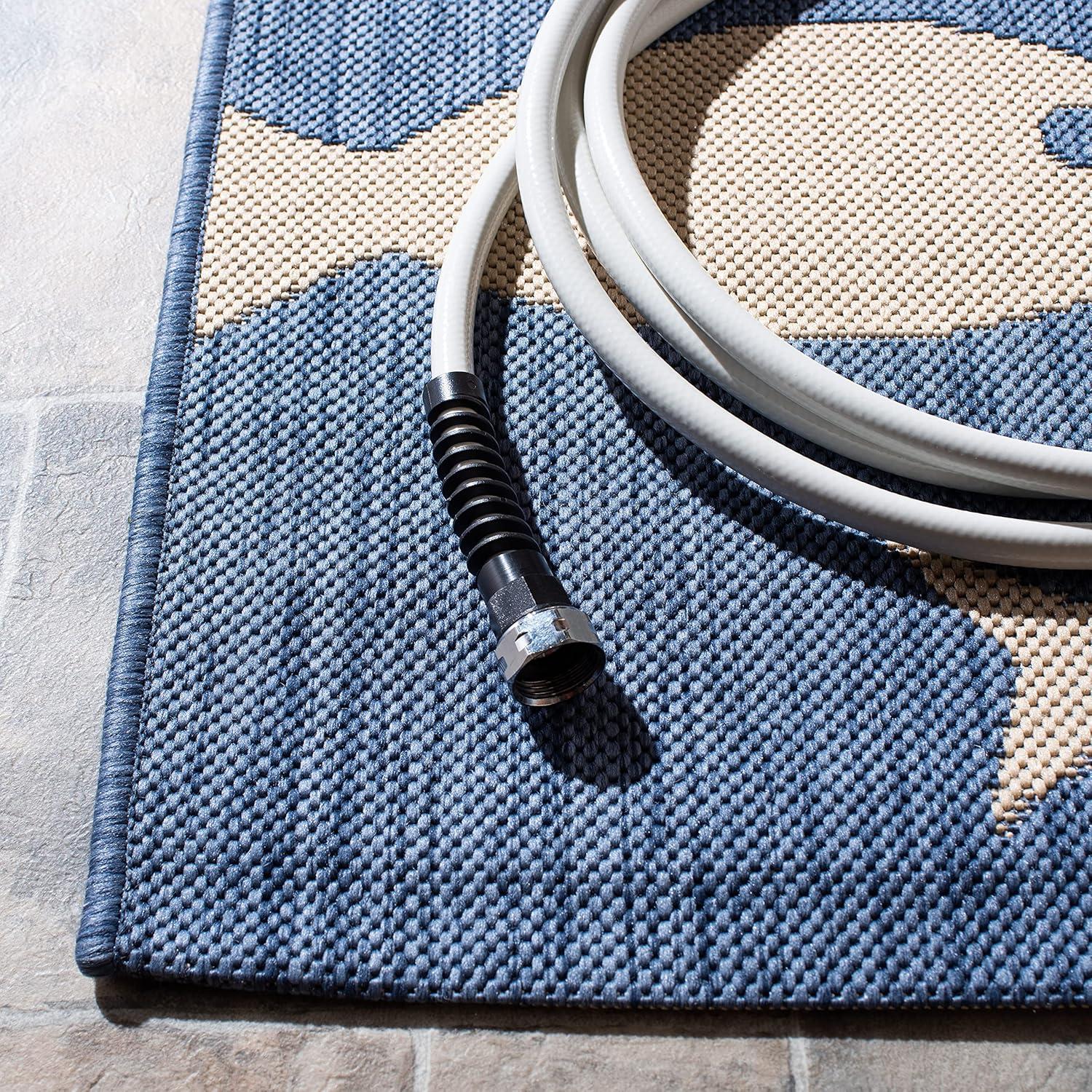 Courtyard CY6012 Power Loomed Indoor/Outdoor Area Rug - Blue/Beige - 6'7"x9'6" - Safavieh.