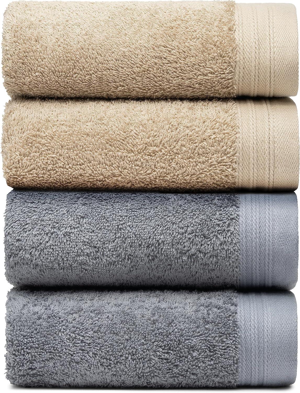 Premium 100% Cotton Towel Set of 4  Hand Towels 18" x 30" | 4 Ultra Soft and Highly Absorbent Hand Towels for Bathroom, Gym, Hotel, Spa, Machine Washable | Color: Dark Grey & Sand