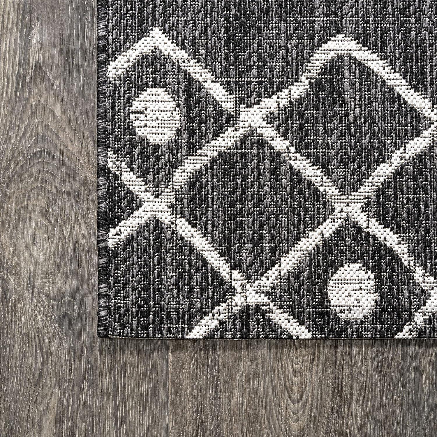 2'x10' Nokat Modern Bohemian Styled Indoor/Outdoor Runner Rug, Black/Ivory - JONATHAN Y