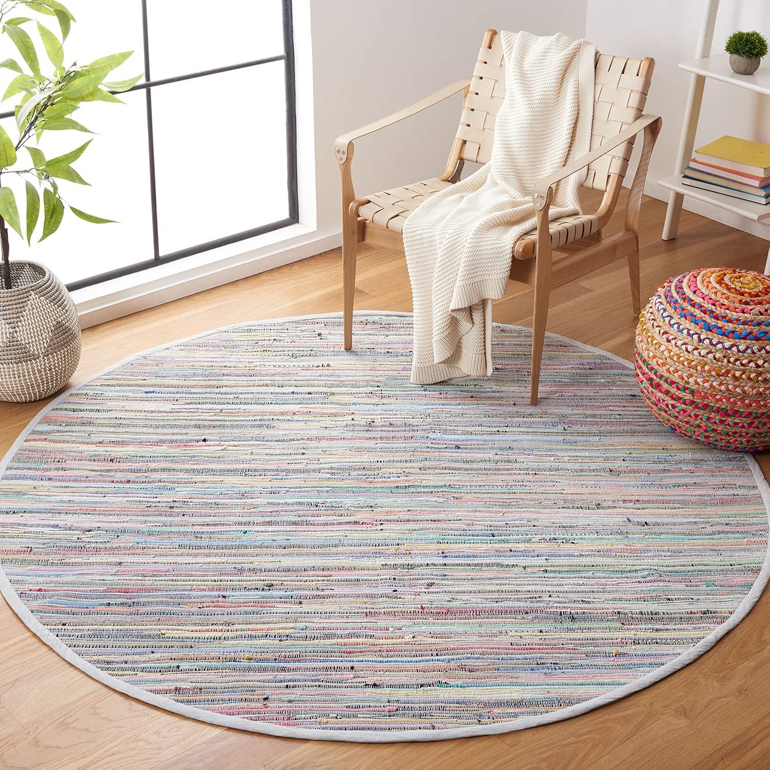 Rag Rug RAR121 Hand Woven Indoor Area Rug - Grey/Multi - 8' round - Safavieh.