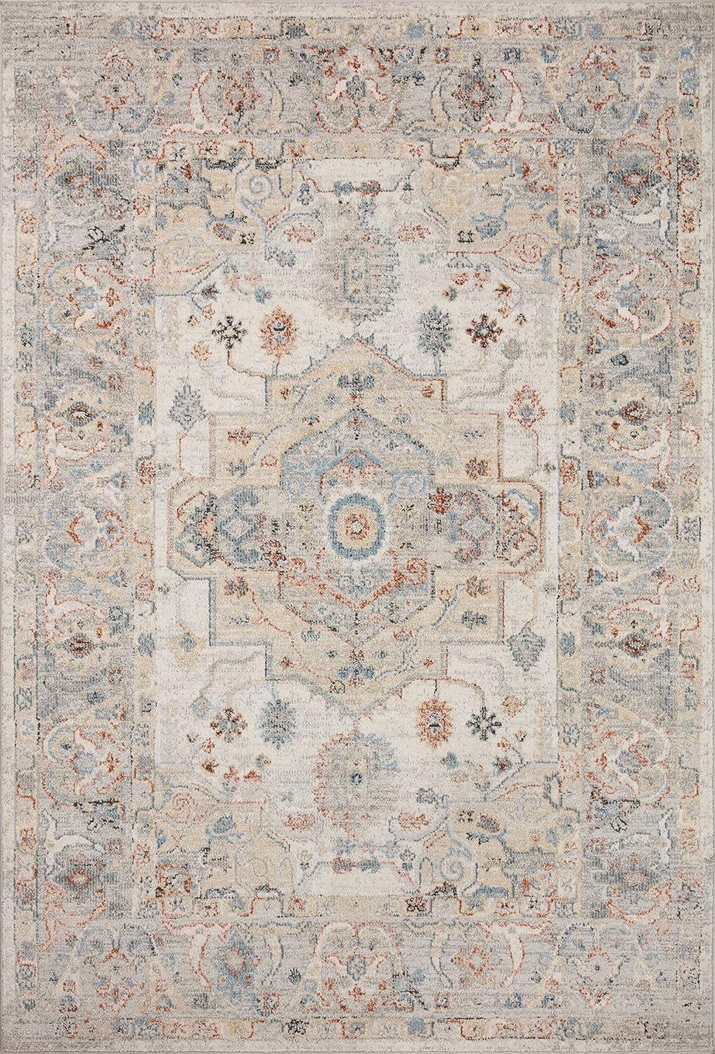 Ivory and Multi Polyester Round 5'-3" Area Rug