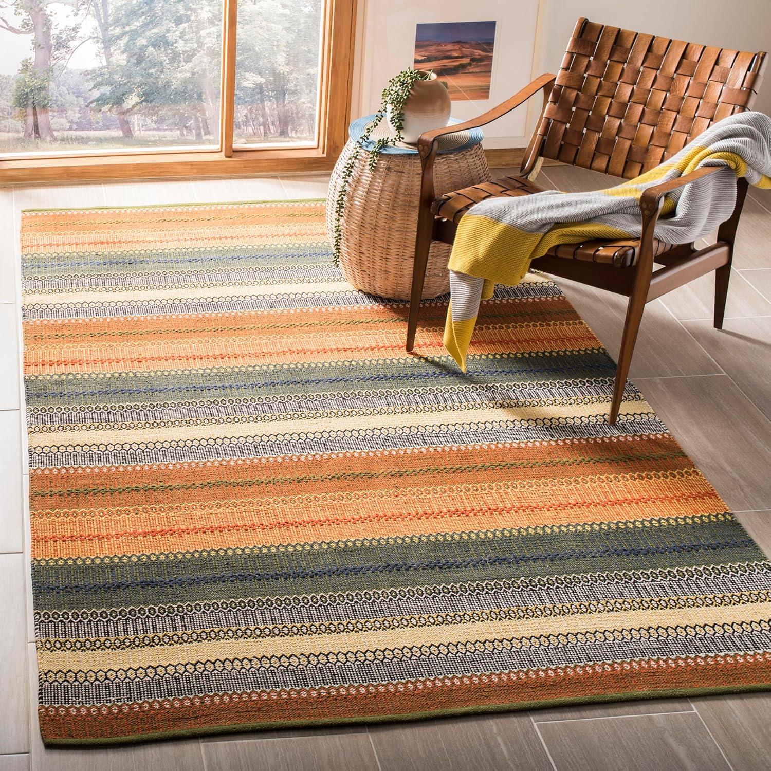 Striped Kilim STK412 Hand Woven Area Rug - Gold/Grey - 5'x8' - Safavieh.